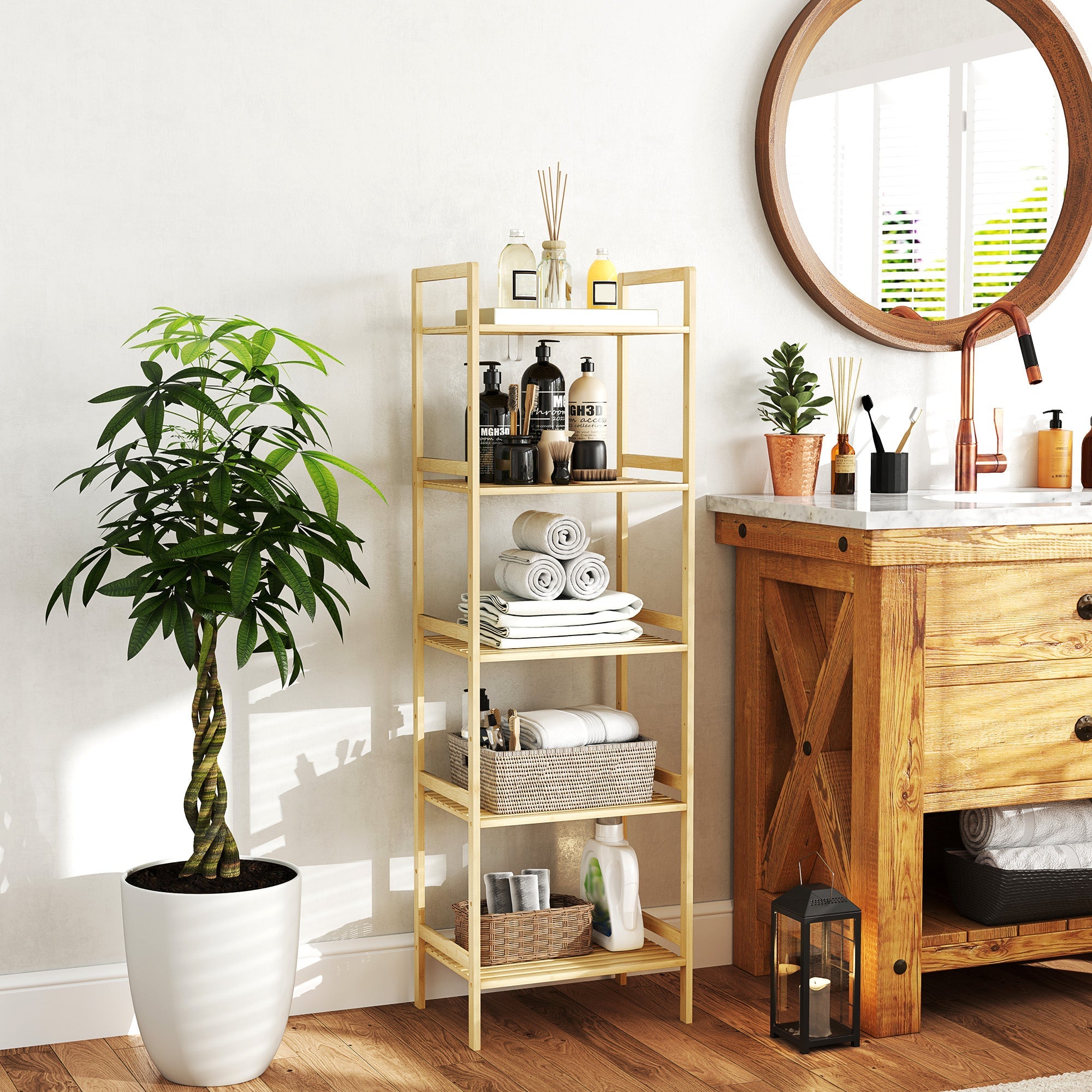 EasyComfort Badkamerrek 5 verstelbare planken, 43.5x31.5x142 cm