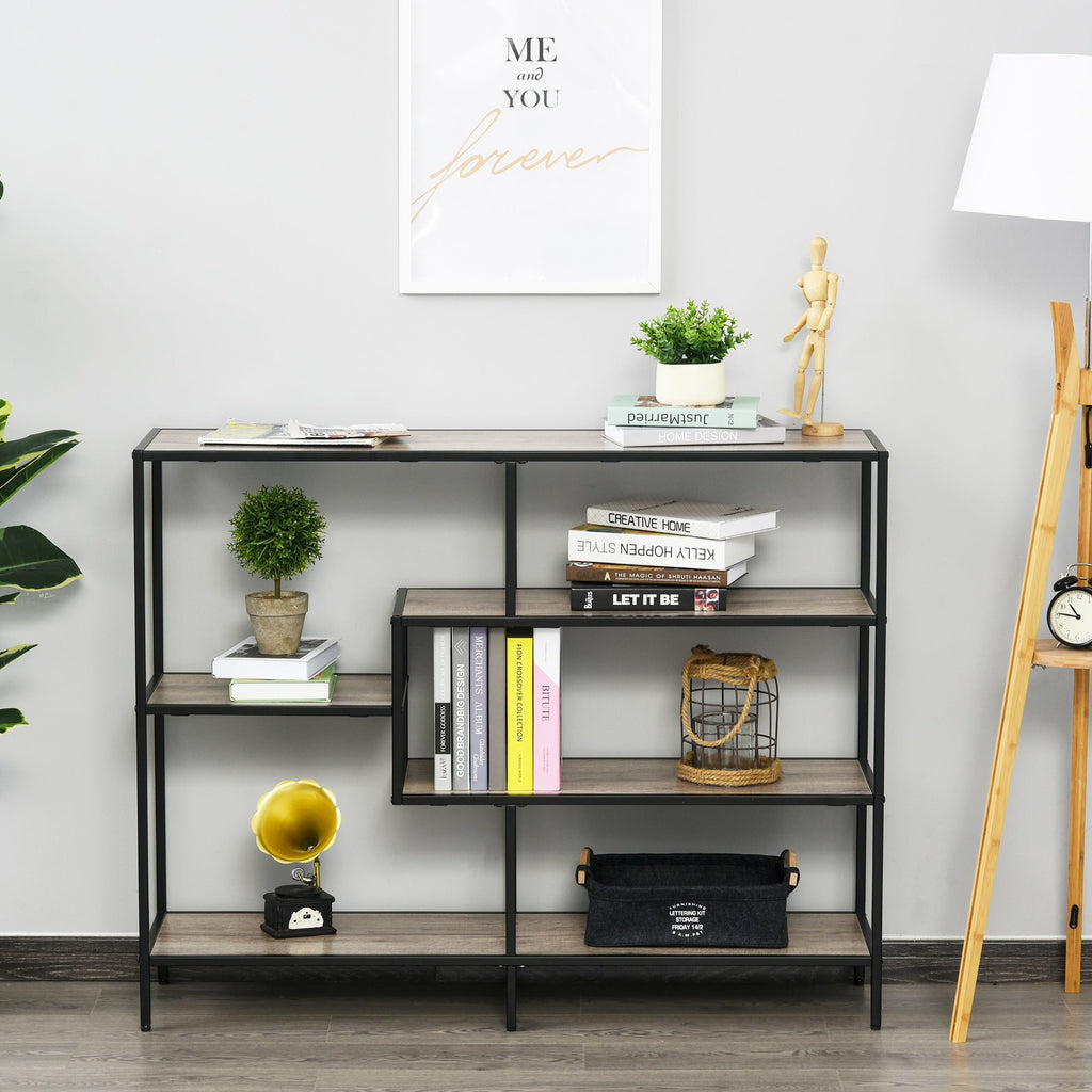 Easycomfort Scaffale Libreria Asimmetrica in Stile Industriale, in Legno e Metallo black, 120x32x95cm