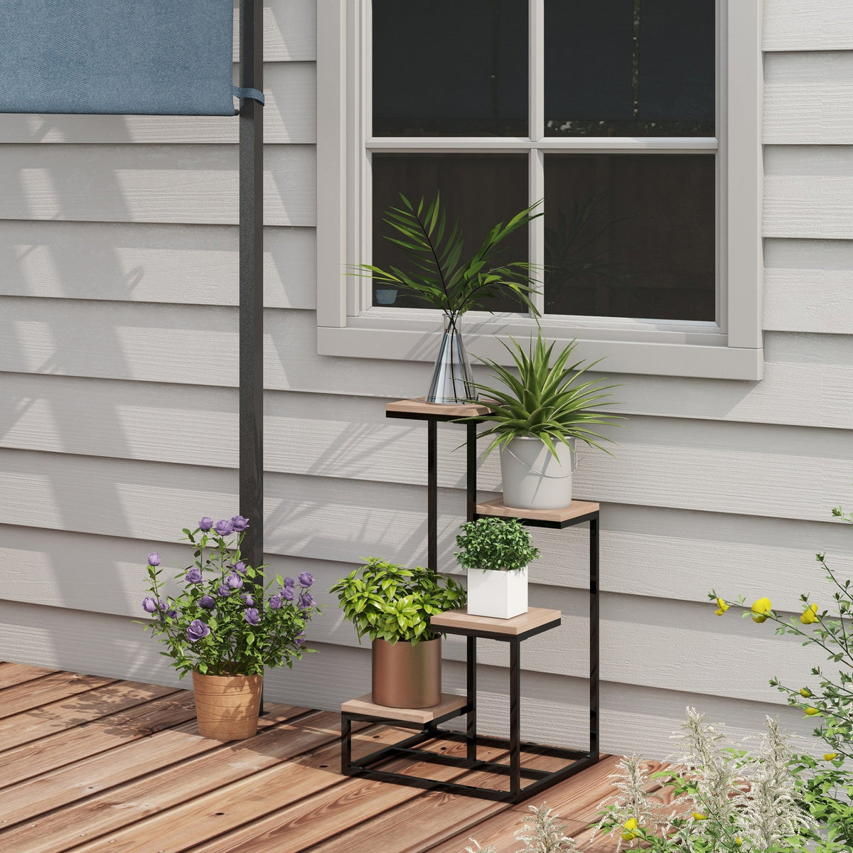 EasyComfort 4-laags plantenrek staal/hout 40x40x75.5 cm