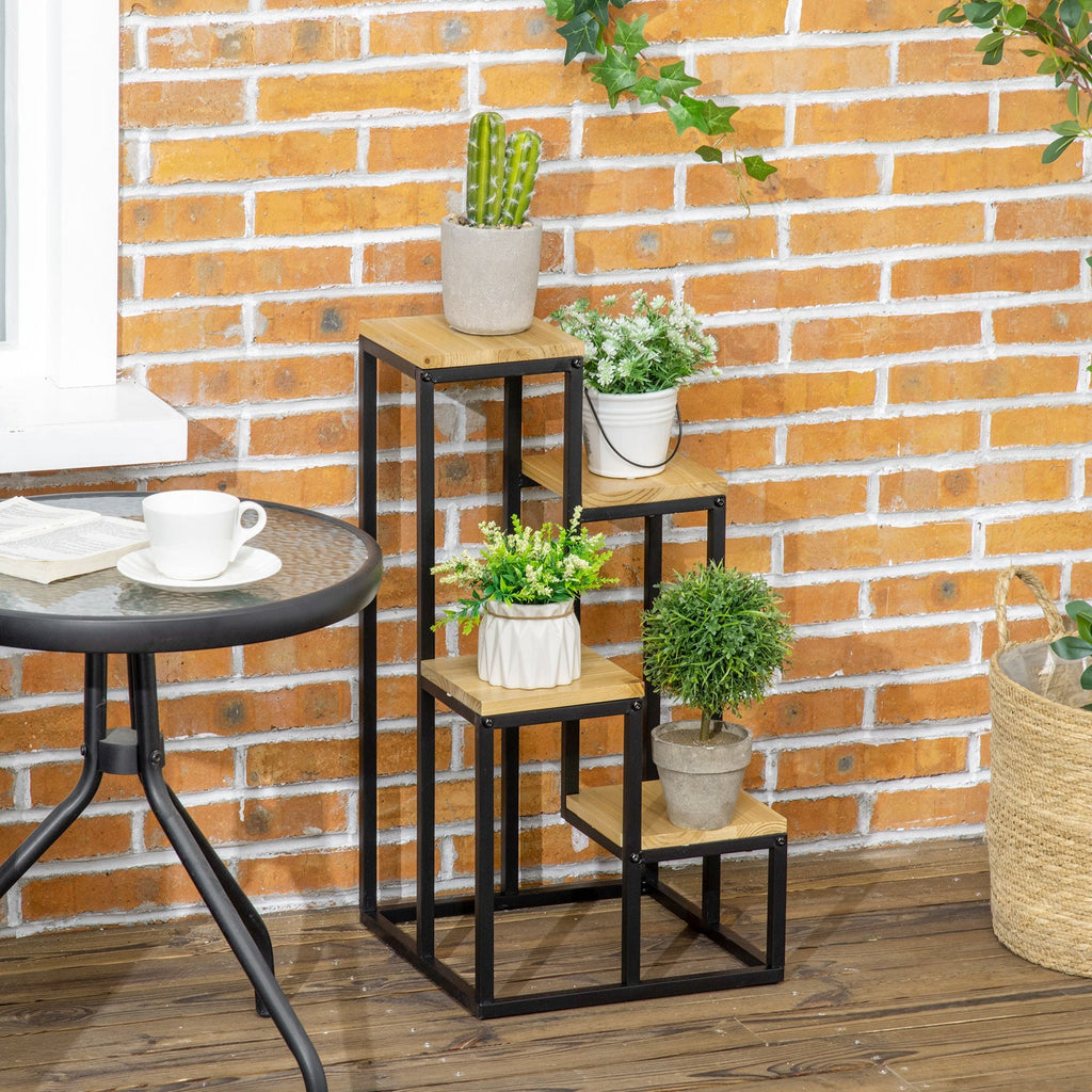 EasyComfort 4-niveau plantenrek metaal en hout 34x34x66 cm