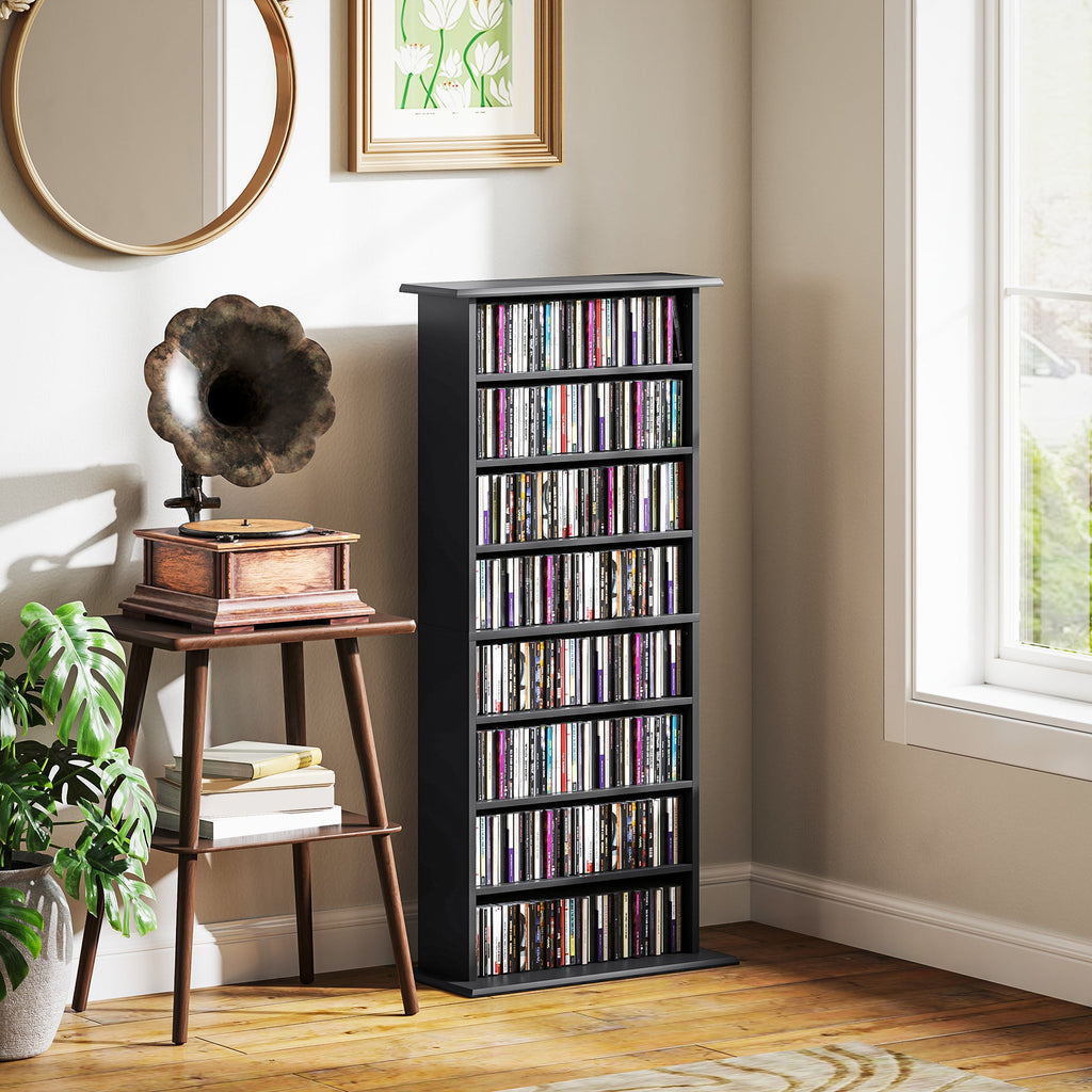 EasyComfort Mobile CD-kast, 6 verstelbare planken, 360 CD / 185 DVD, 58x24x124.5 cm, zwart