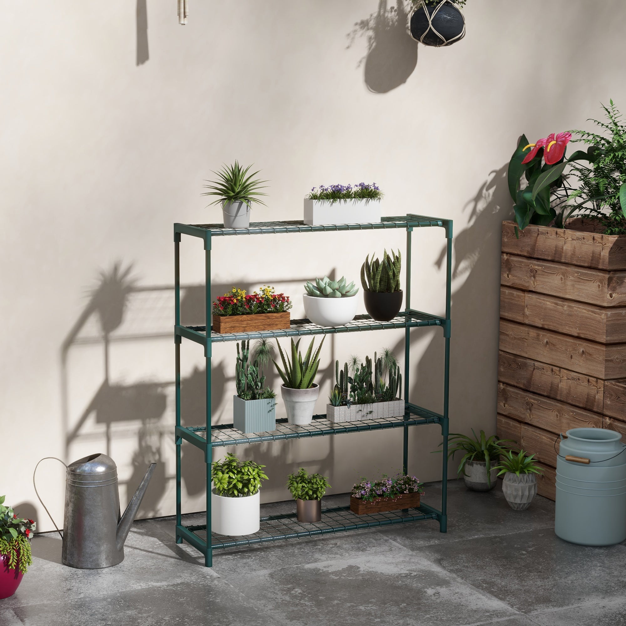 EasyComfort Plantenrek 4 niveaus, staal, 89x28x107 cm, groen