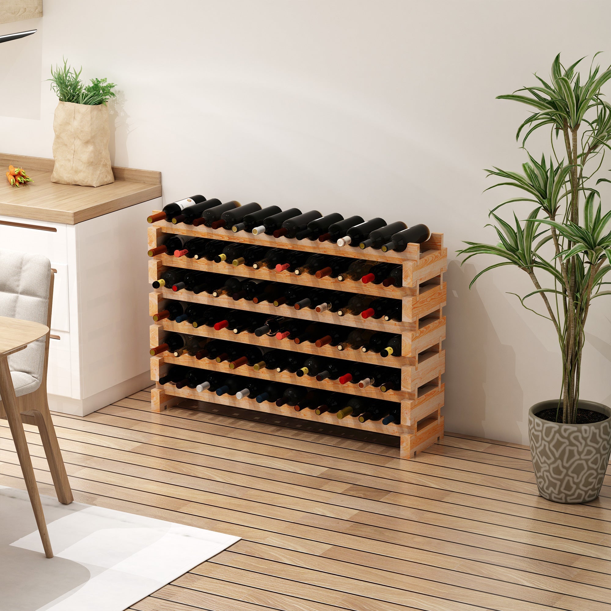 EasyComfort Scaffale Portabottiglie in Legno di Pino, Cantinetta with 6 Ripiani, Max 72 Bottiglie (100 kg), 114 x 28 x 80 cm