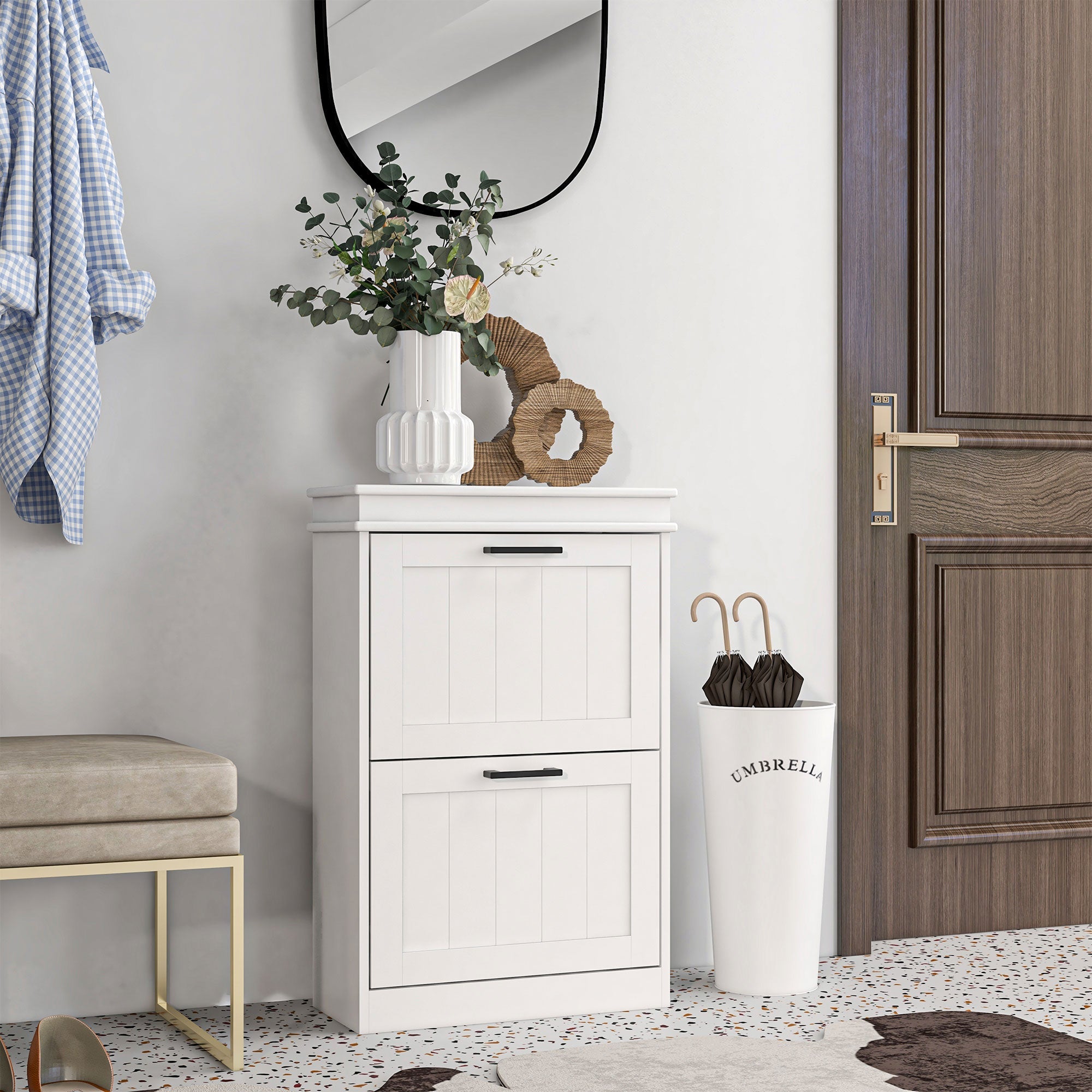 EasyComfort Scarpiera Moderna with 2 Cassetti Ribaltabili per 10 Paia di Scarpe e Ripiano Regolabile, 54x24x82.5cm, white