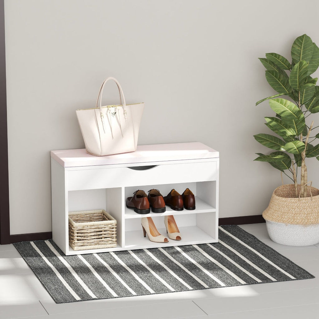 Easycomfort Scarpiera Panca with Sedile Imbottito Ribaltabile da Ingresso Legno 80x30x47cm white
