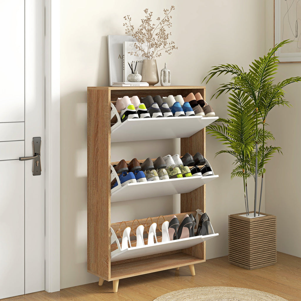 EasyComfort Scarpiera Salvaspazio a 3 Cassetti with Ripiano Regolabile per 18-24 Paia di Scarpe, 72x24x119cm, white