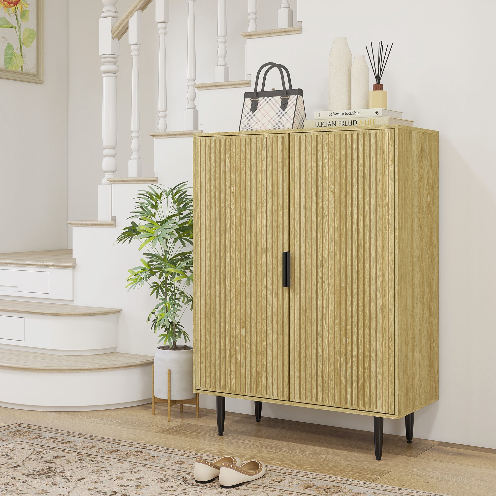 EasyComfort Scarpiera Salvaspazio per 15 Paia di Scarpe with 4 Ripiani Regolabili, 80x38x110cm, Rovere