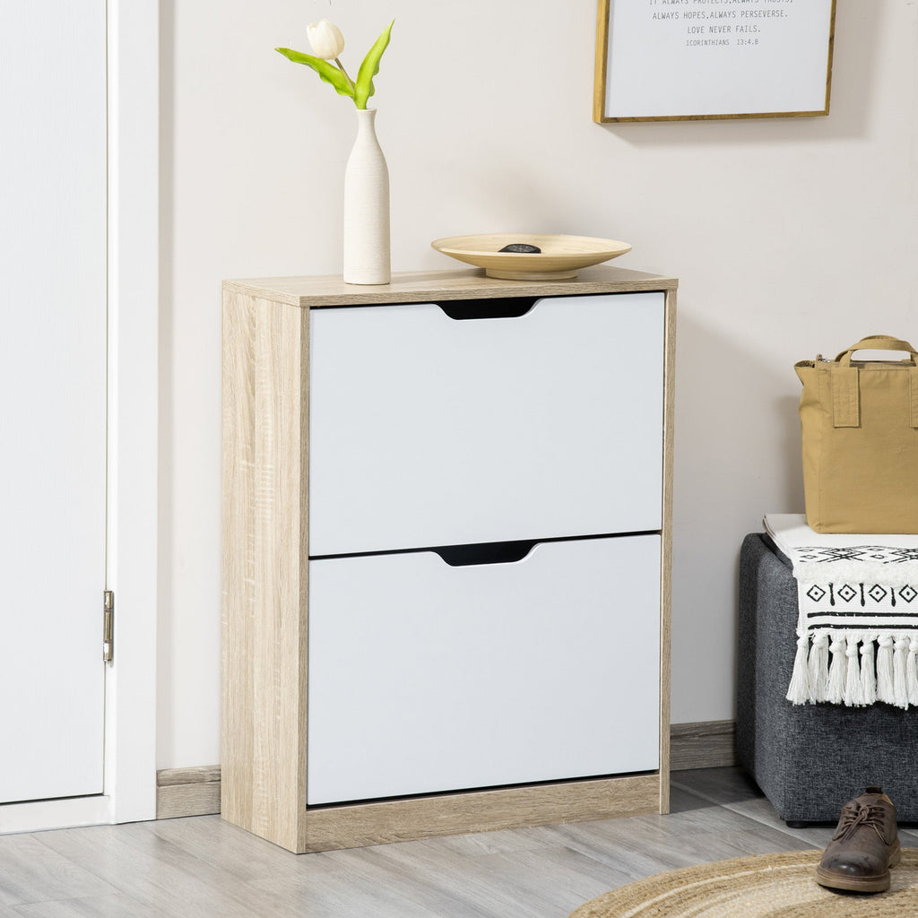 EasyComfort Scarpiera Salvaspazio Slim a 2 Cassetti per 8 Paia di Scarpe 62.5x26x81 cm, Legno e white