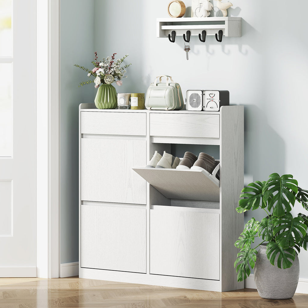EasyComfort Scarpiera Slim in Legno with 4 Cassetti a Ribalta e 2 Cassetti Scorrevoli, 98x19.2x95.3 cm, white