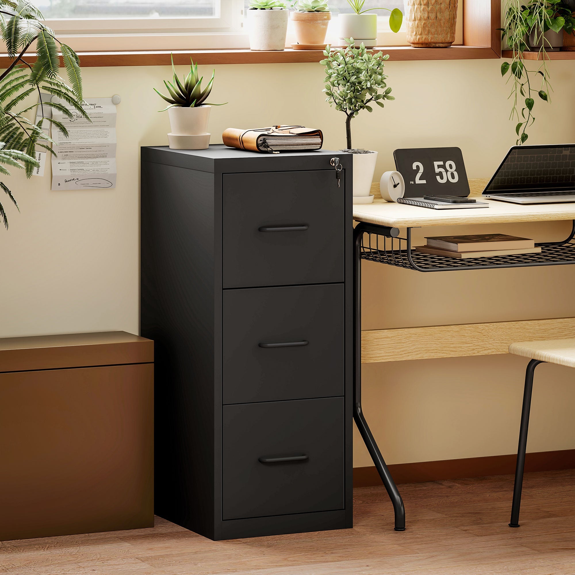 EasyComfort Schedario archiefkast 3-laden, staal 36.5x46.2x99 cm, zwart