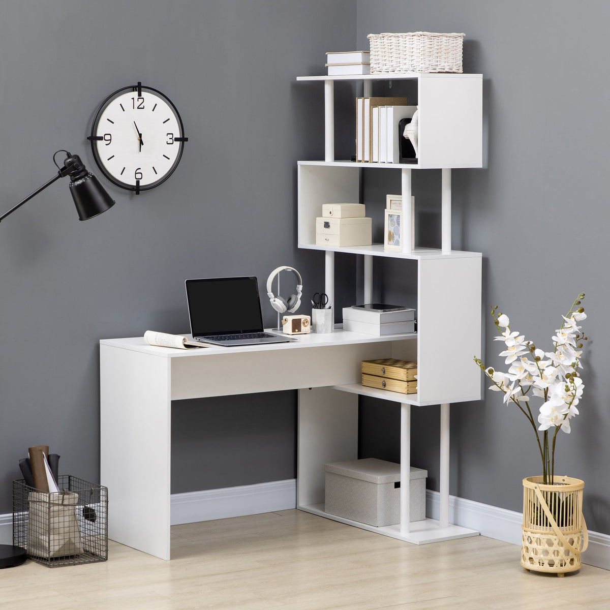 EasyComfort hoekbureau met 4 leLPGanken 120x80x176 cm wit