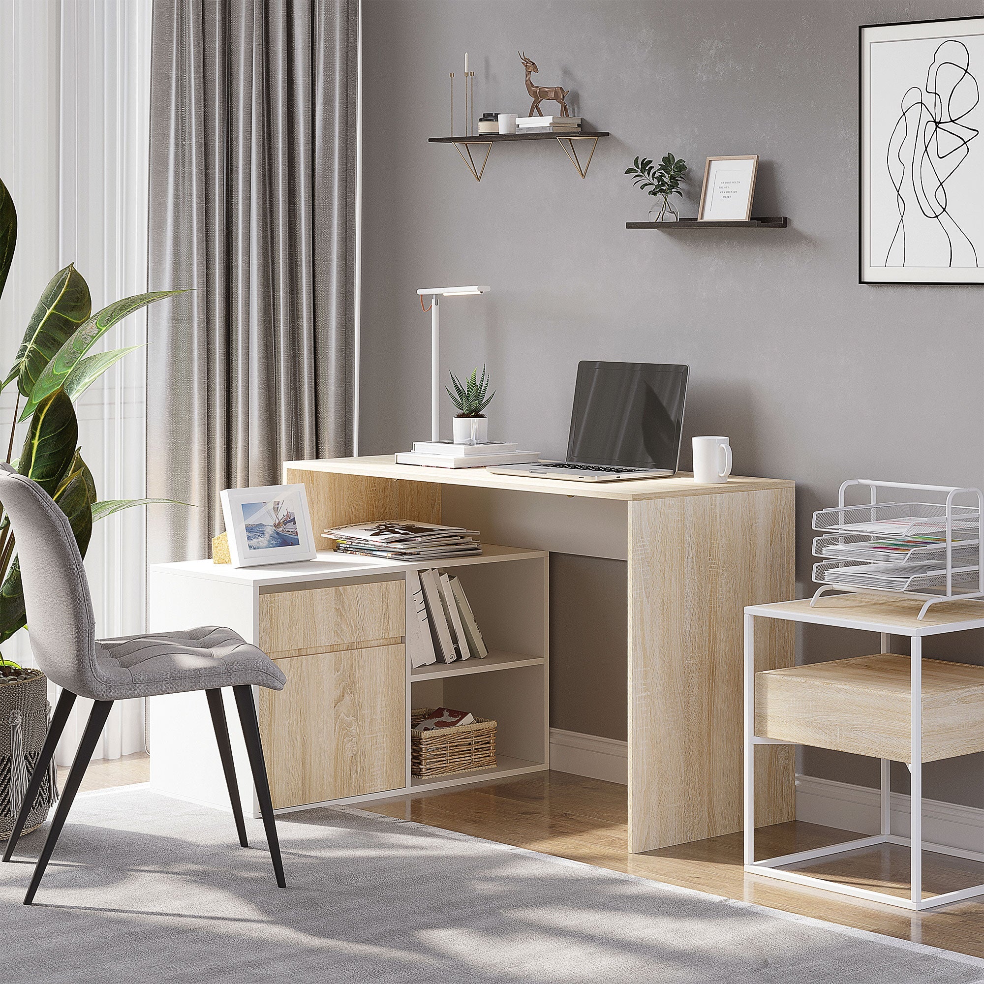 EasyComfort Scrivania Angolare Hoekbureau 120x92 cm, eik/wit