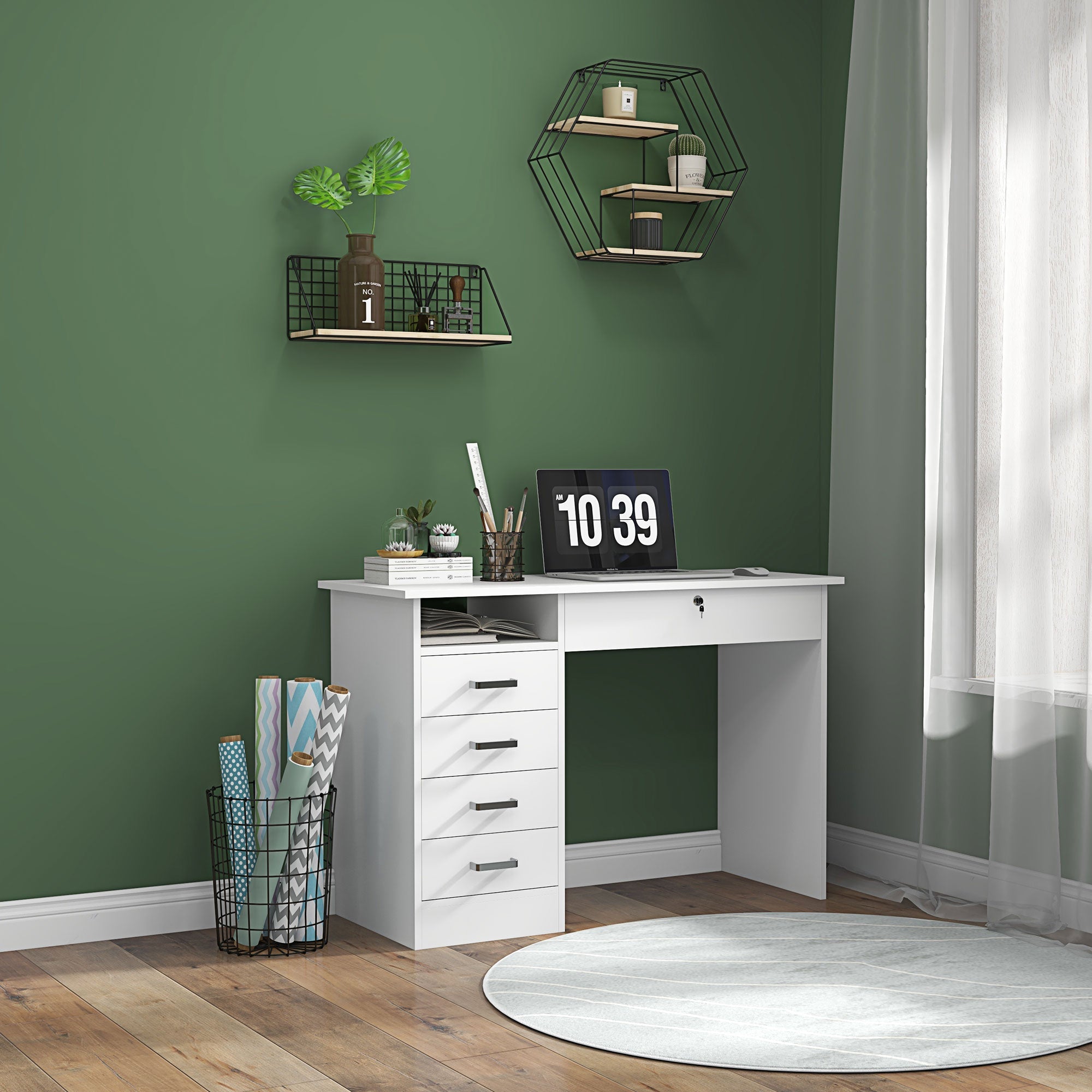 EasyComfort Scrivania Moderna bureau, 5 laden, wit 110x50x76 cm