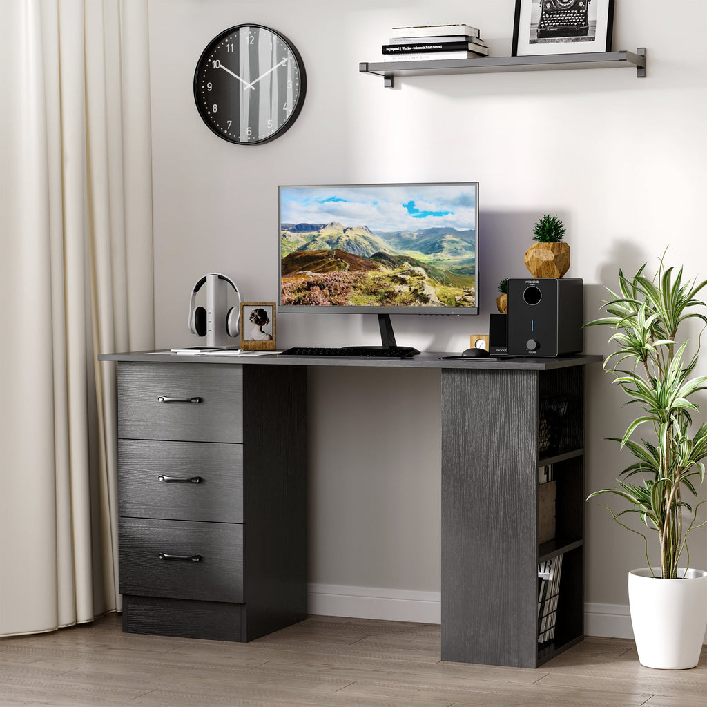 EasyComfort bureau 120x49x72 cm met 3 laden & 3 planken, zwart