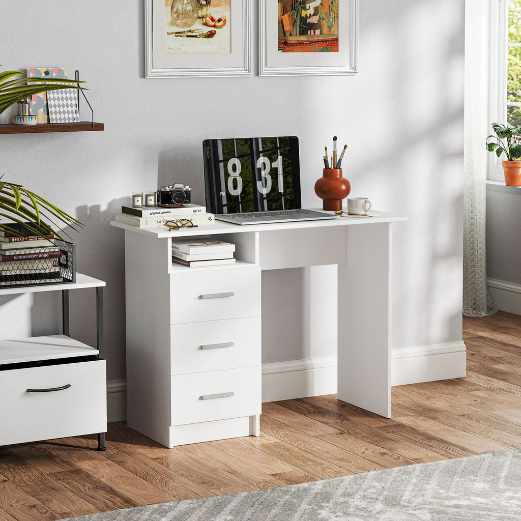 EasyComfort Modern bureau 100x40x75 cm, 3 lades, wit/bruin