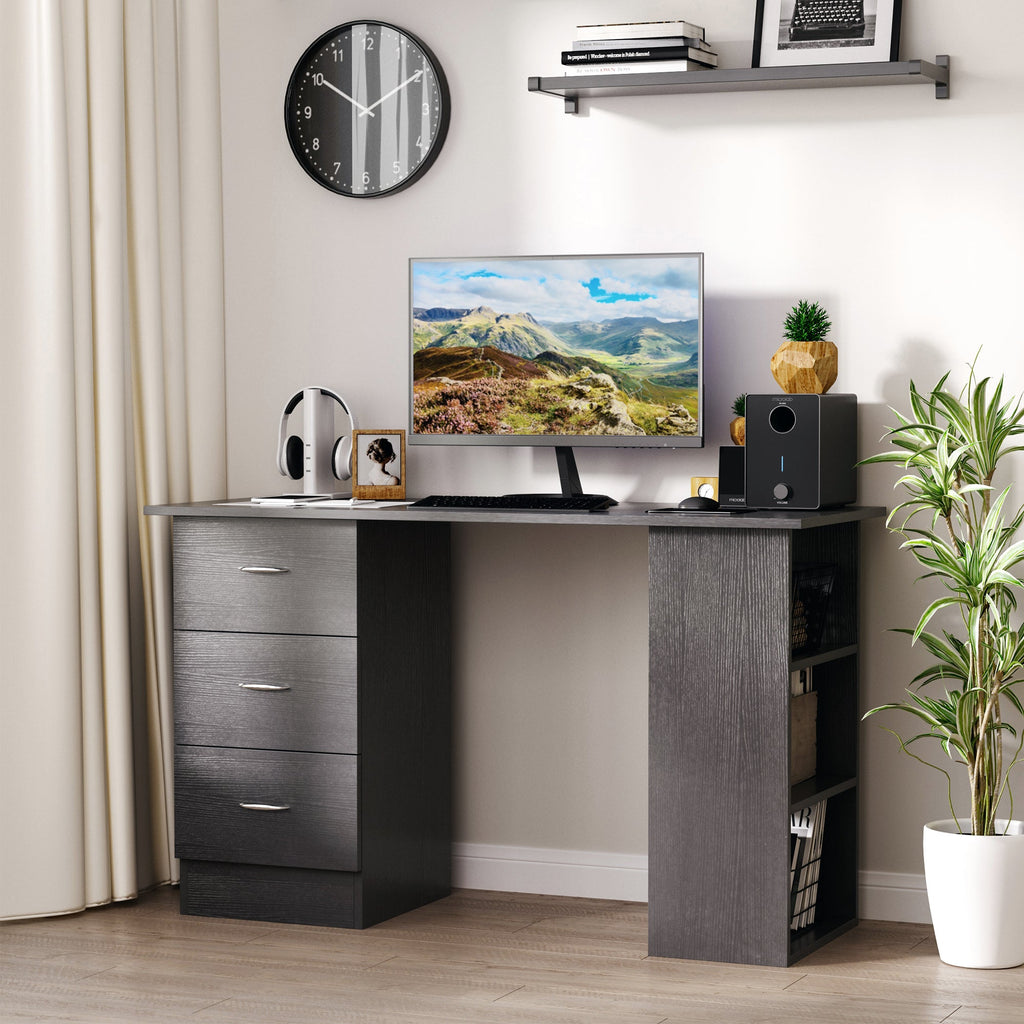 EasyComfort PC-bureau 120x49x72 cm, 3 planken, 3 lades, zwart