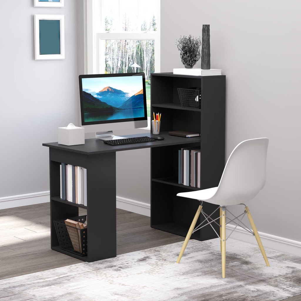 EasyComfort PC-bureau 120x55x120 cm, 6 planken, zwart