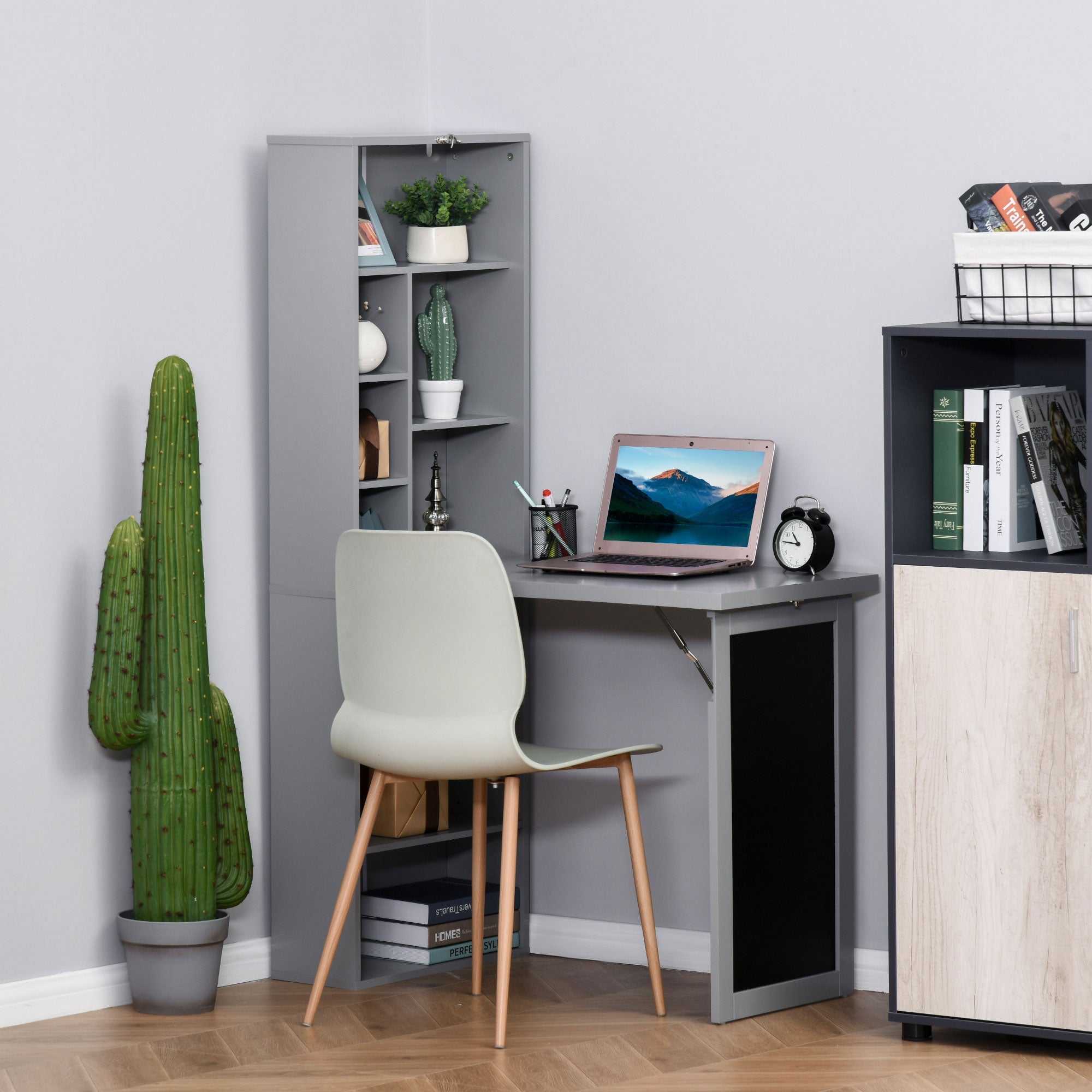 EasyComfort opvouwbaar bureau met 9-planken boekenrek, 98x51x153 cm