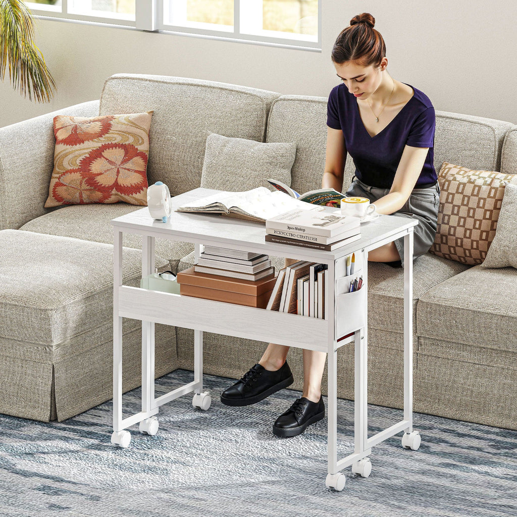 EasyComfort inklapbaar bureau met plank, zijvak en 6 wielen, wit