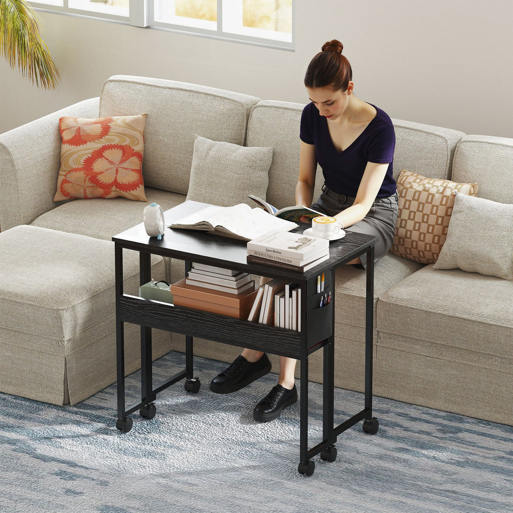 EasyComfort opvouwbaar bureau met schap en wielen 80x50 cm zwart