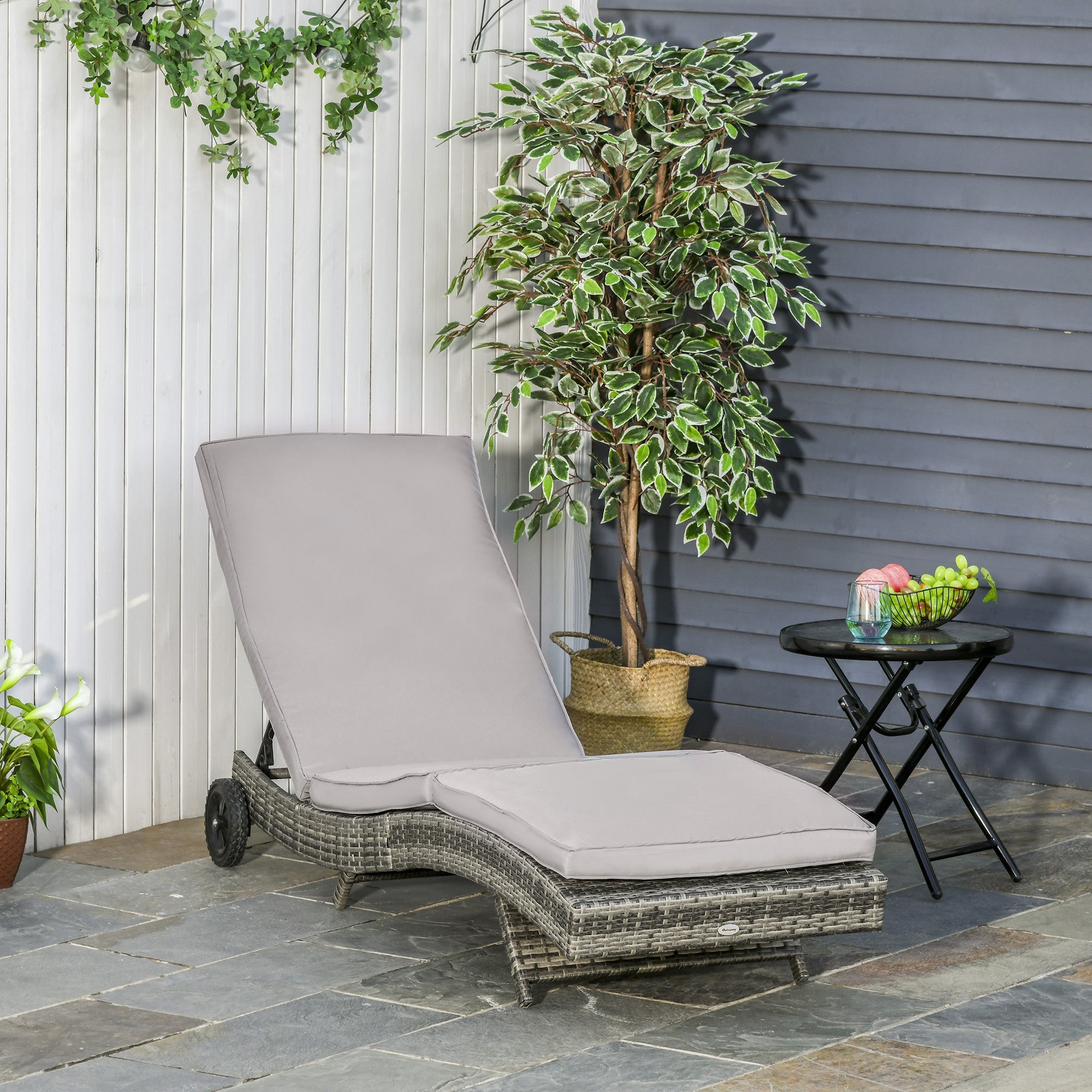 EasyComfort Sdraio da Giardino in Rattan PE con Schienale Regolabile e Cuscino, 207x70x70cm, Grigio