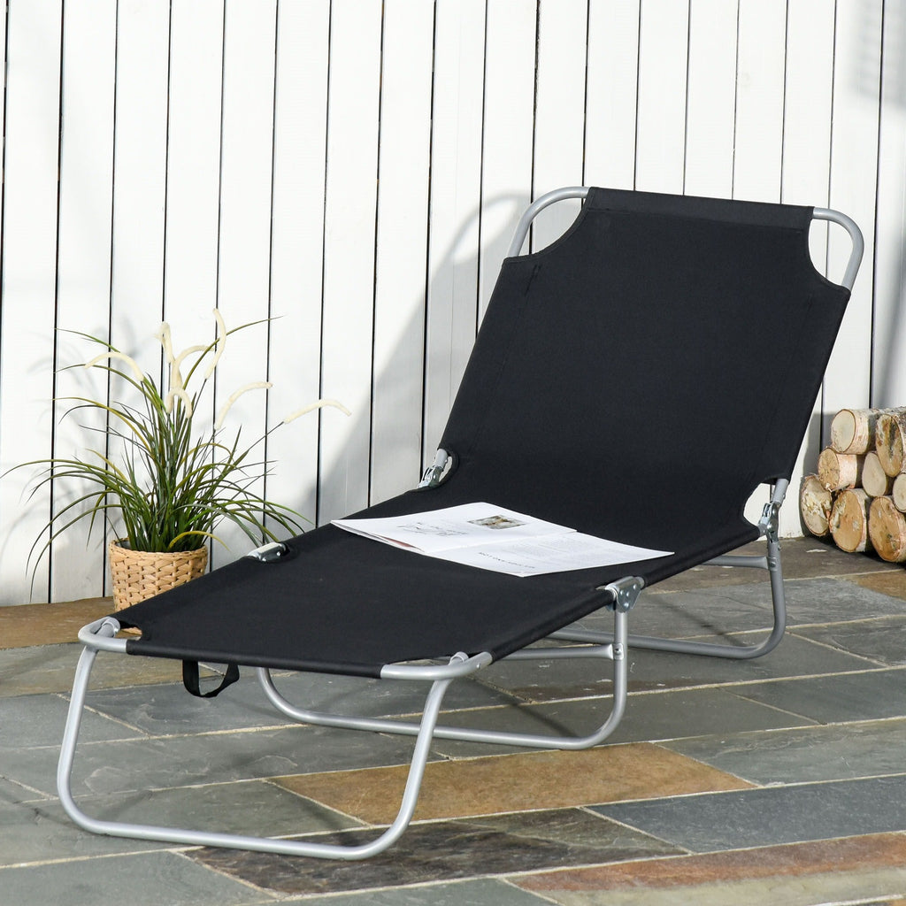 EASYCOMFORT Folding Garden Deckchair in Metal and Oxford Fabric, Breathable Sun Lounger 187L x 55P x 24Acm Black