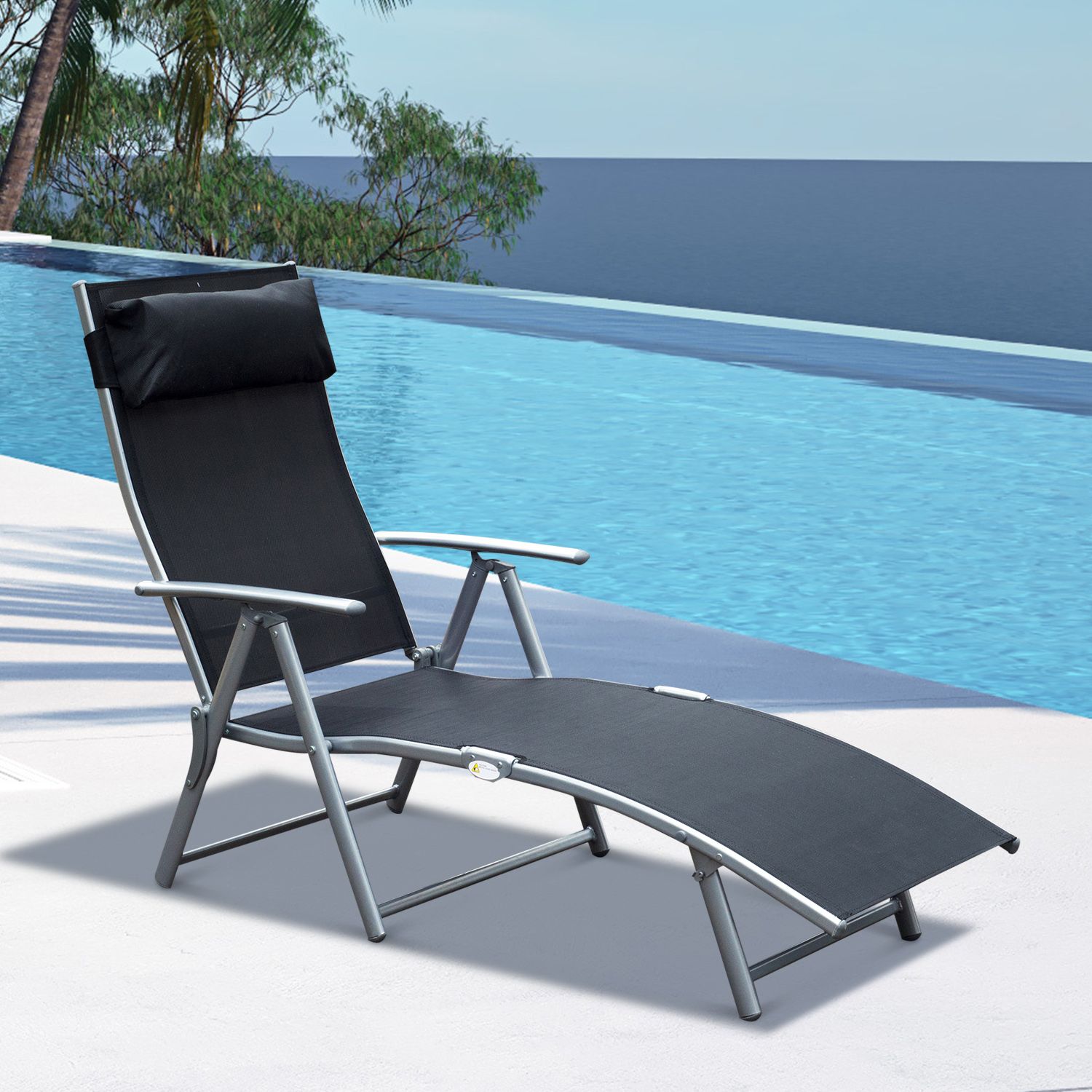 EASYCOMFORT Relaxing Folding Reclining Sun Lounger with Cushion Garden Black