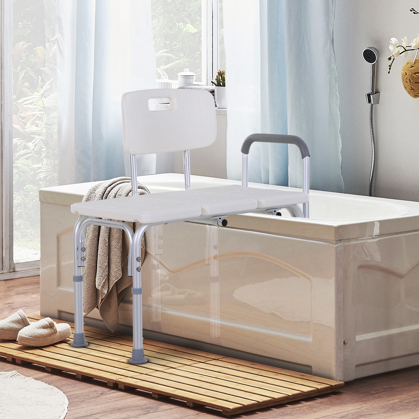 Easycomfort Sedia da Doccia with Altezza Regolabile su 6 Livelli, Piedini e Bracciolo Antiscivolo, Ampia Seduta (68.5x40.5cm)