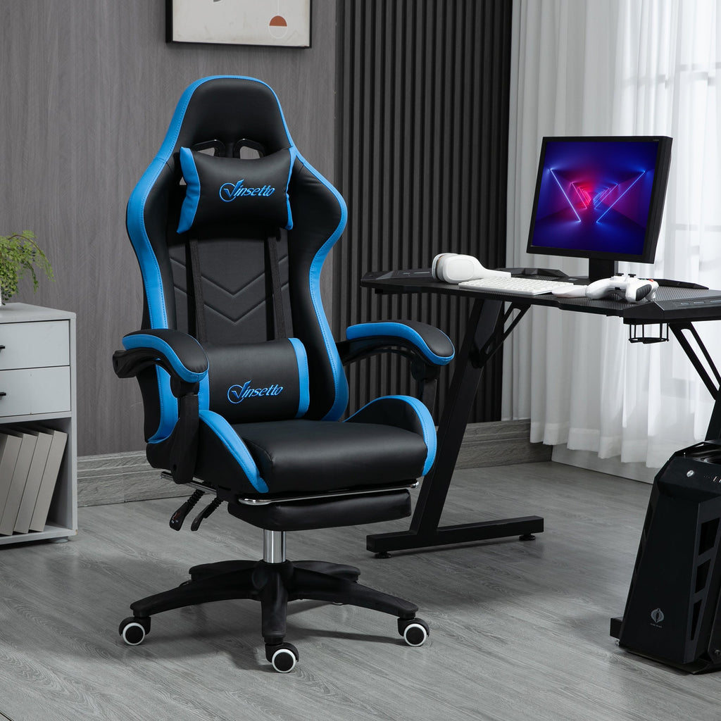 EasyComfort gamingstoel met voetsteun – 65x65x121-129 cm, blauw/zwart