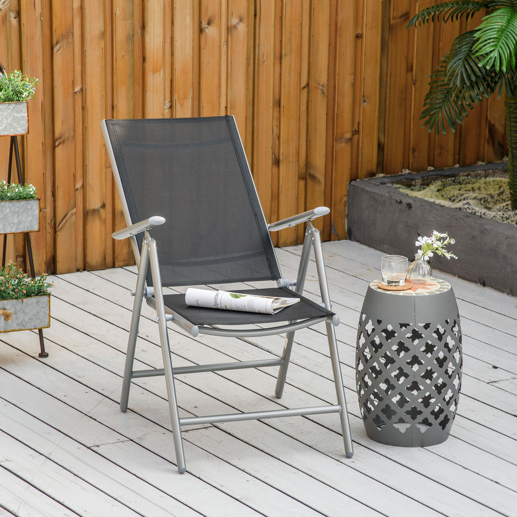 EASYCOMFORT Folding Garden Chair in Aluminum and Texteline, 7-Level Adjustable Backrest, Black 65x55x85-105cm