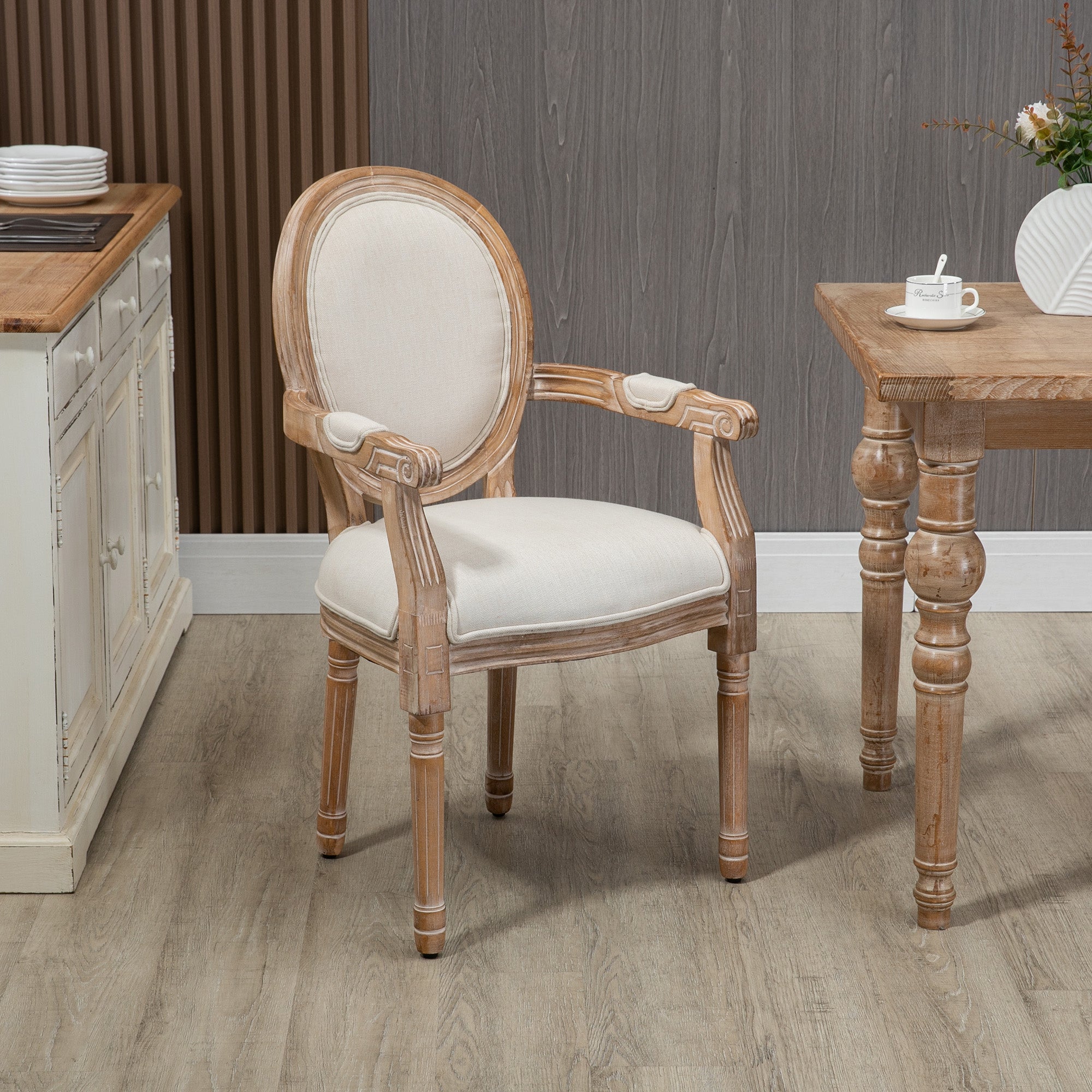 EasyComfort Sedia da Salotto Stile Classico Imbottita with Rivestimento in Tessuto, 56x56x96cm, white Crema