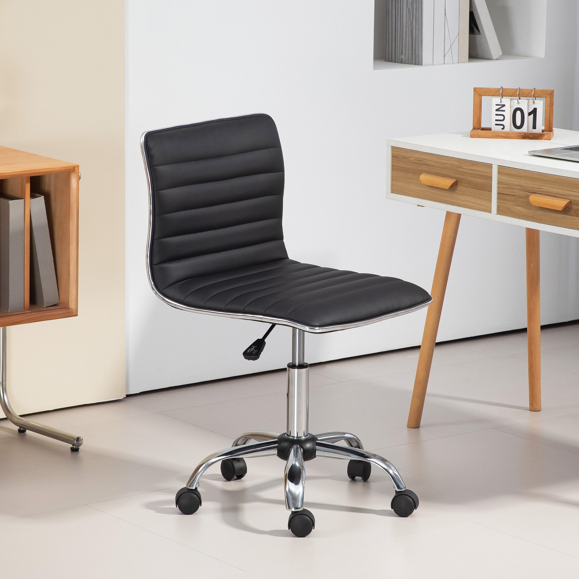 EasyComfort Ergonomische bureaustoel PU-leer, verstelbaar, 360° draaibaar, zwart