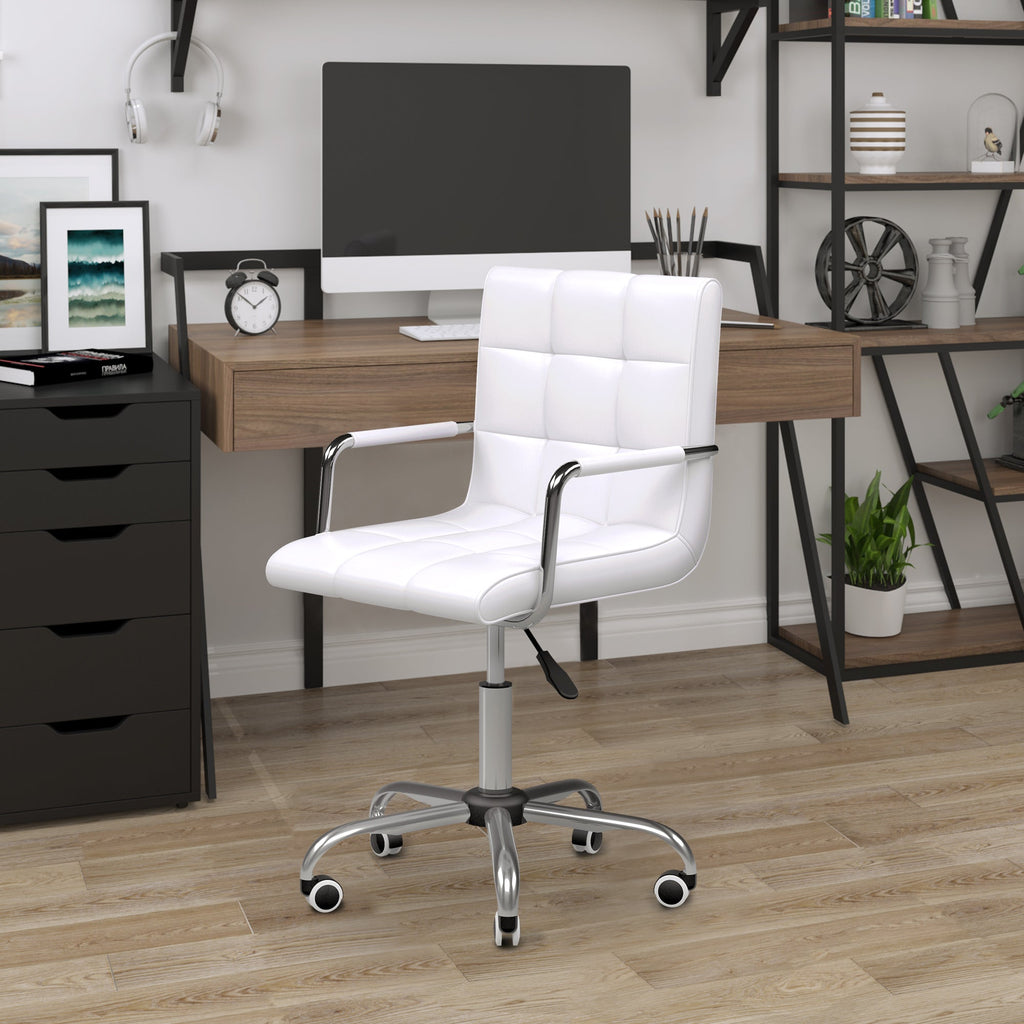Easycomfort Sedia da Ufficio in pelle PU Bianca with 5 Ruote Girevoli, Imbottitura e Altezza Regolabile, 52.5x54x84-99cm
