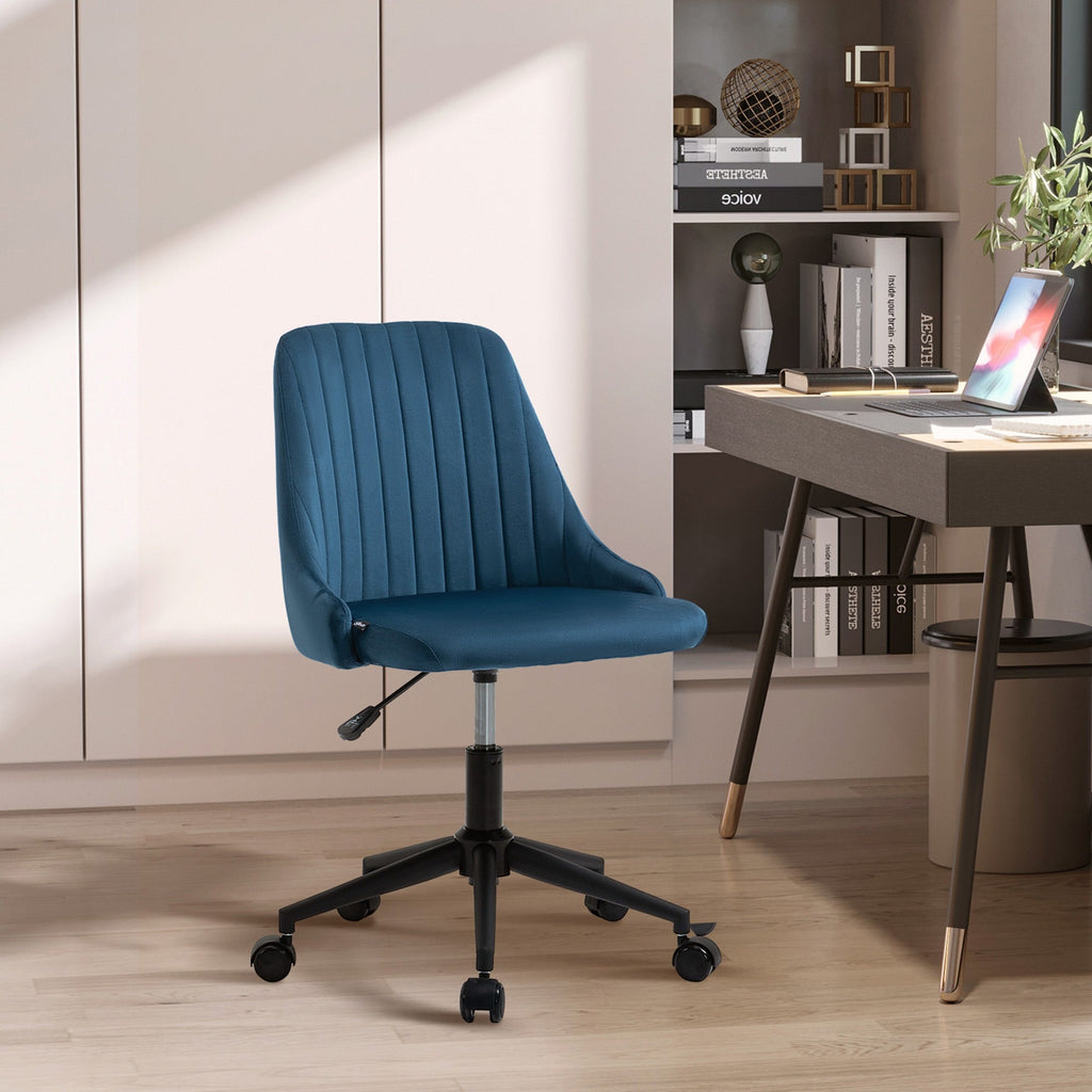 Easycomfort Sedia da Ufficio in Velluto Blu with Altezza Regolabile, Sedia Ergonomica Girevole a 360° e Ruote, 50x58x77-87cm