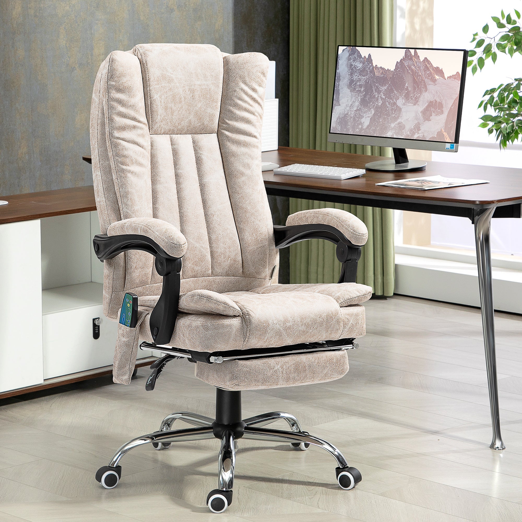 EasyComfort massage- en verwarmde bureaustoel met voetensteun, microvezel, 62x70x113-120 cm