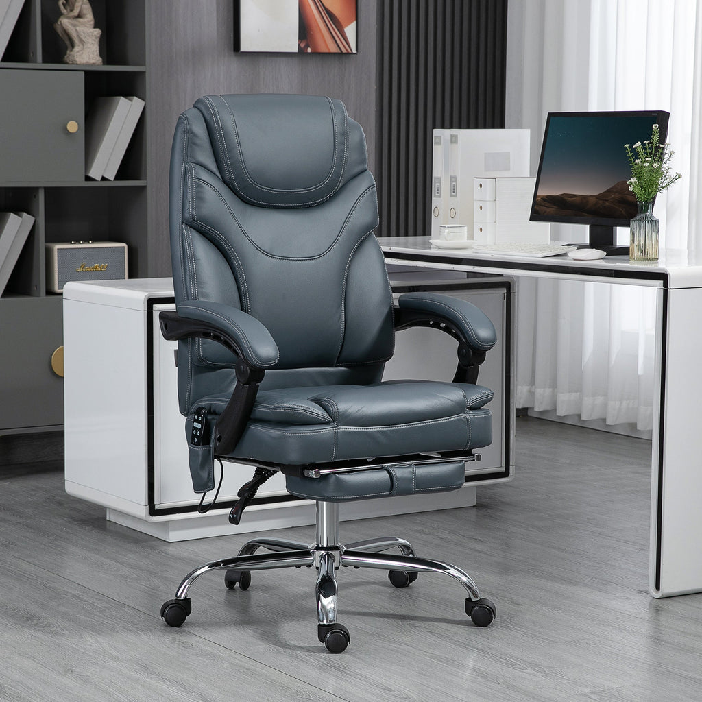 EasyComfort Sedia da Ufficio Massaggiante e Riscaldante with Poggiapiedi, in Pelle PU e Acciaio, 67x67x113-121 cm, Grigio