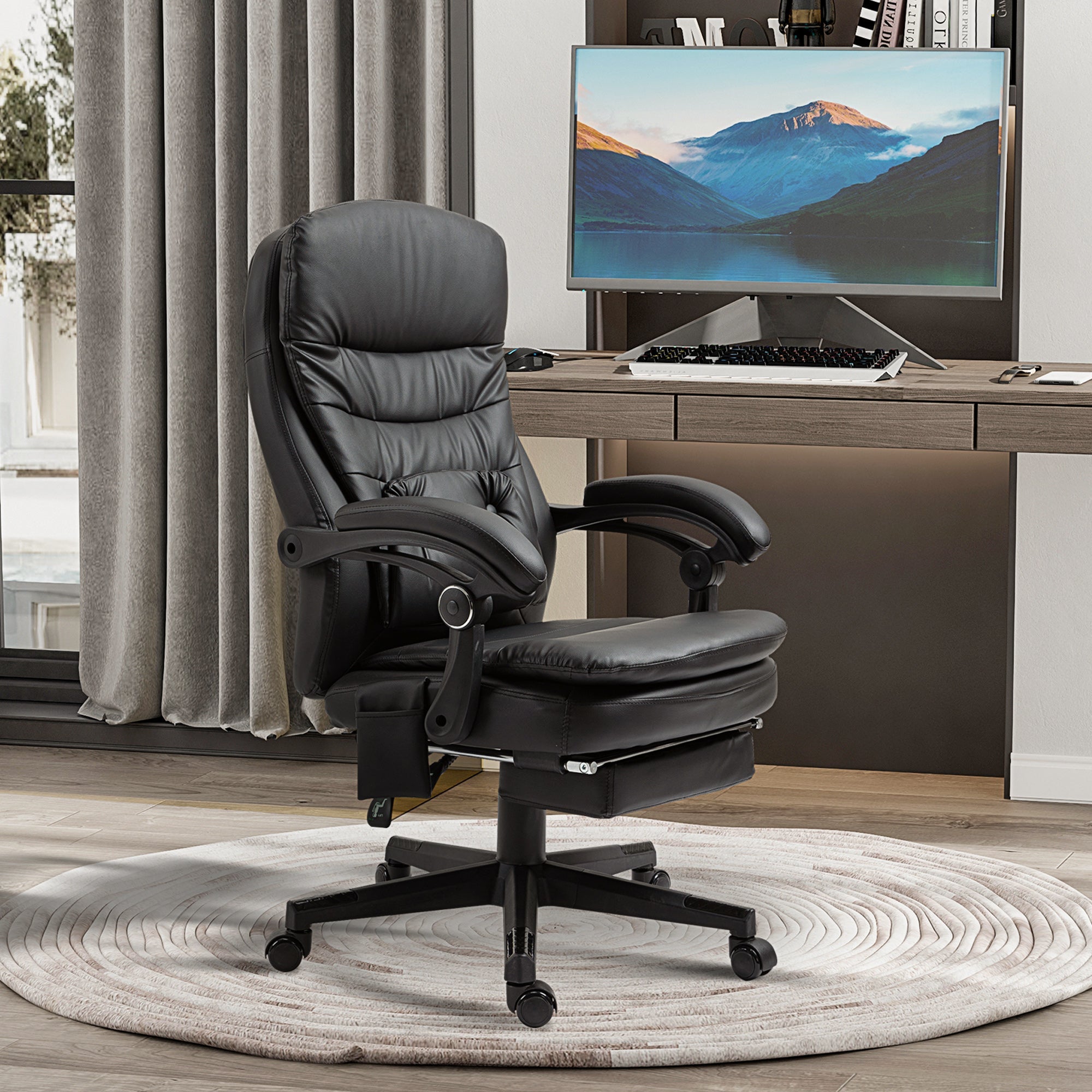 EasyComfort bureaustoel met massage, kunstleer, zwart, 64x69x107-115 cm