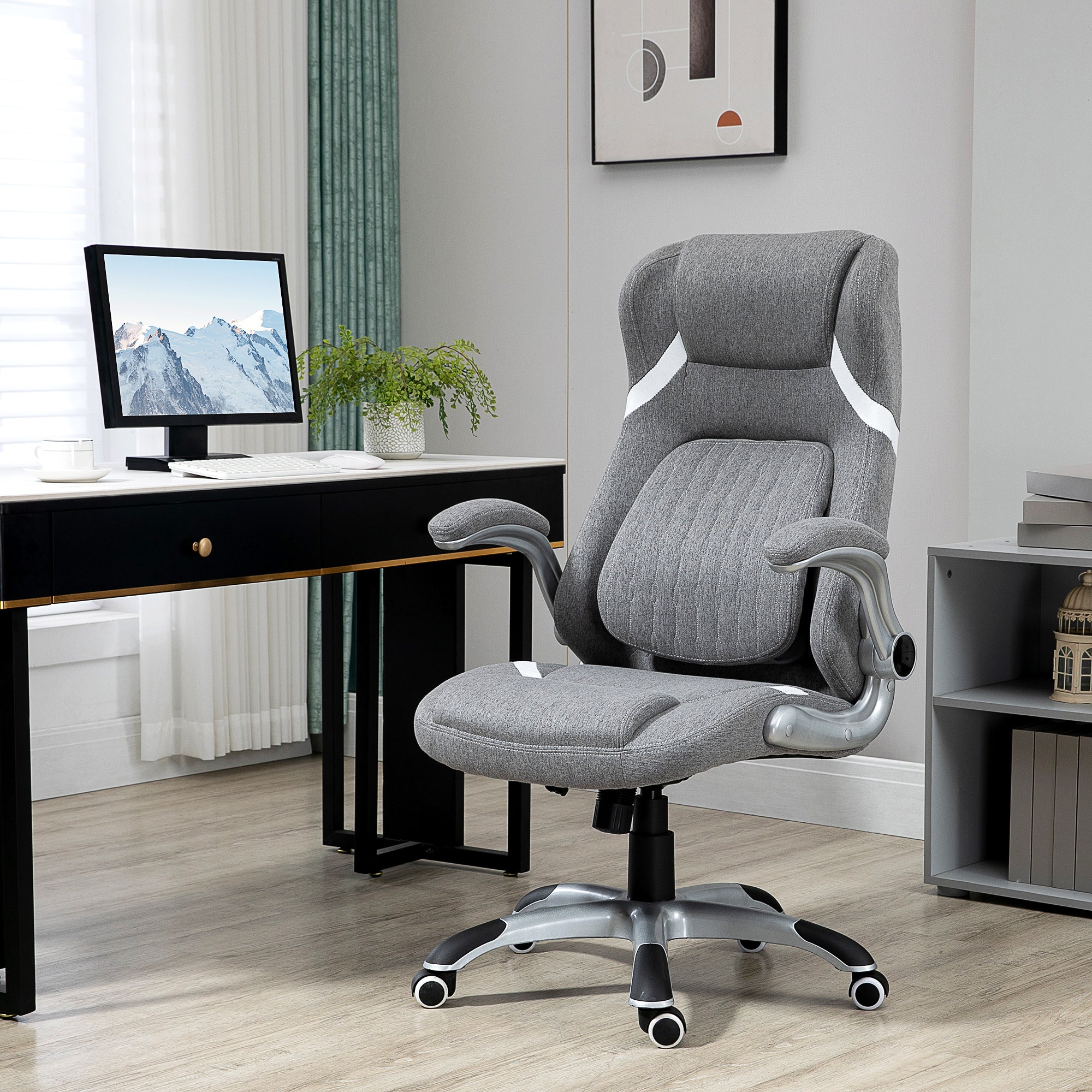 Easycomfort Sedia da Ufficio Reclinabile in Tessuto Traspirante e Acciaio with Altezza Regolabile, 68x76x109-117 cm
