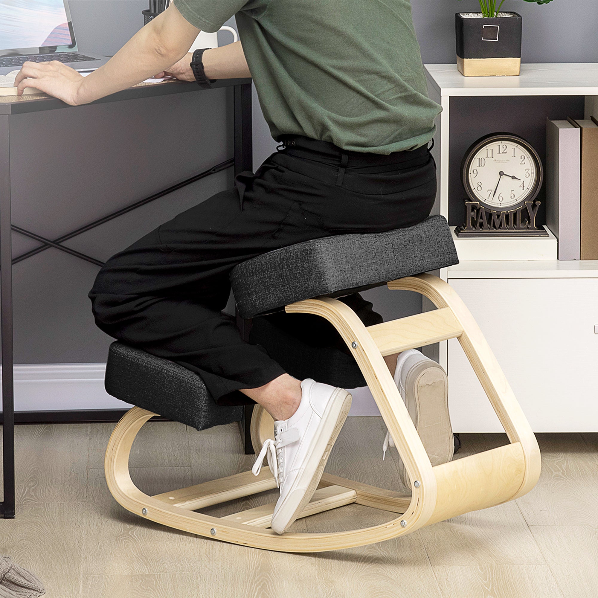 EasyComfort knielstoel ergonomisch berkenhout 51x69x58 cm, zwart