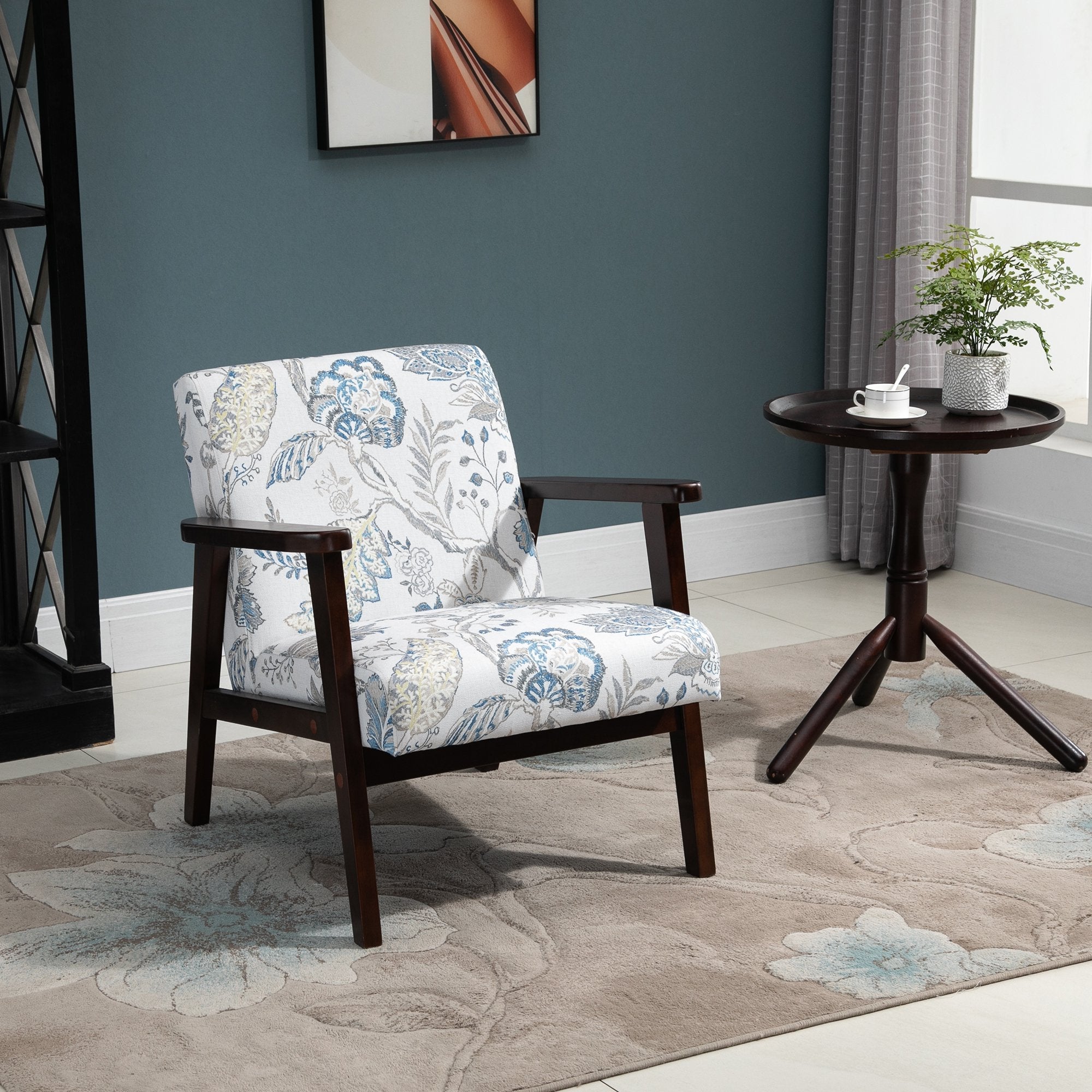 Easycomfort Sedia per Soggiorno Poltroncina Imbottita with Braccioli in Legno e Tessuto Traspirante per Casa e Ufficio, a Fiori, 68.5x78.5x75cm