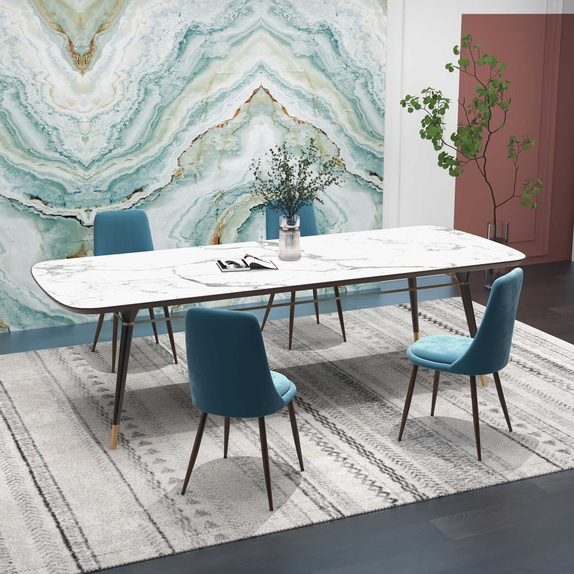 Easycomfort Sedie da Cucina Imbottite, Set 4 Pezzi in Poliestere e Acciaio, 47x55x86 cm, Blu