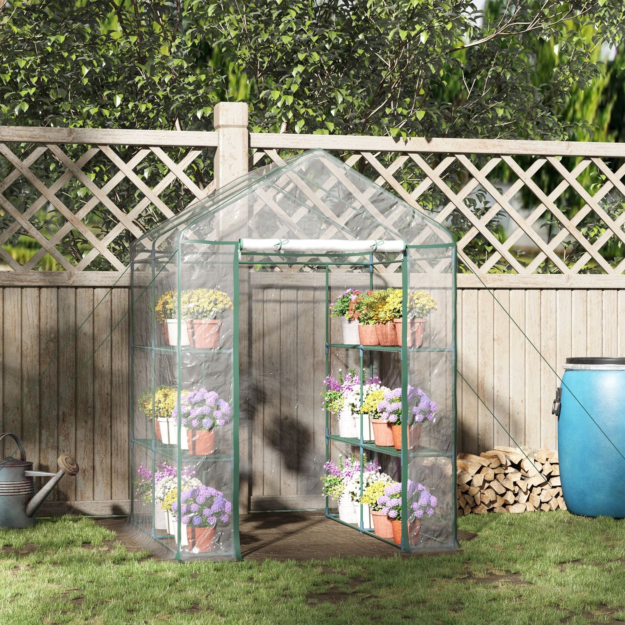 EASYCOMFORT Outdoor Garden Greenhouse in Transparent PVC, Balcony Greenhouse with Shelves for Vegetable Plants 1.43 x 1.43 x 1.95m