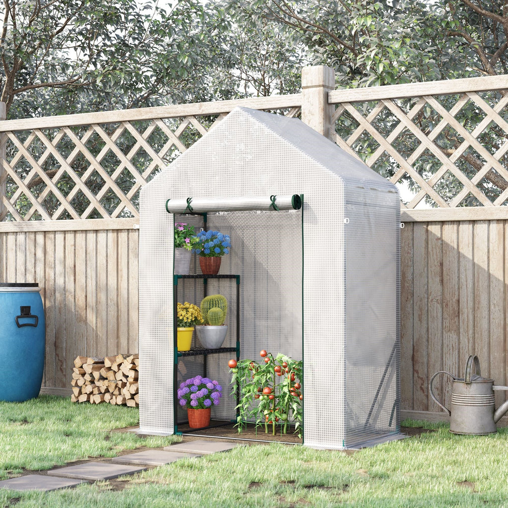 EasyComfort Tuinkas PE/staal met 2 schappen en oprolbare deur, 143x73x195 cm