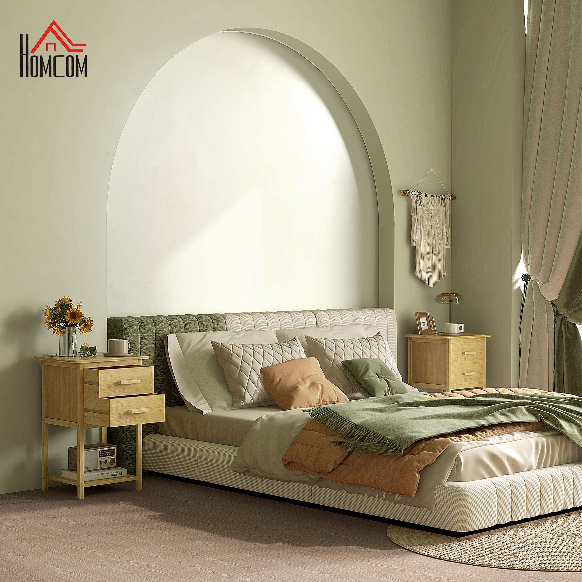 EasyComfort Set van 2 nachtkastjes – bamboe, 2 lades, 40x34x60 cm