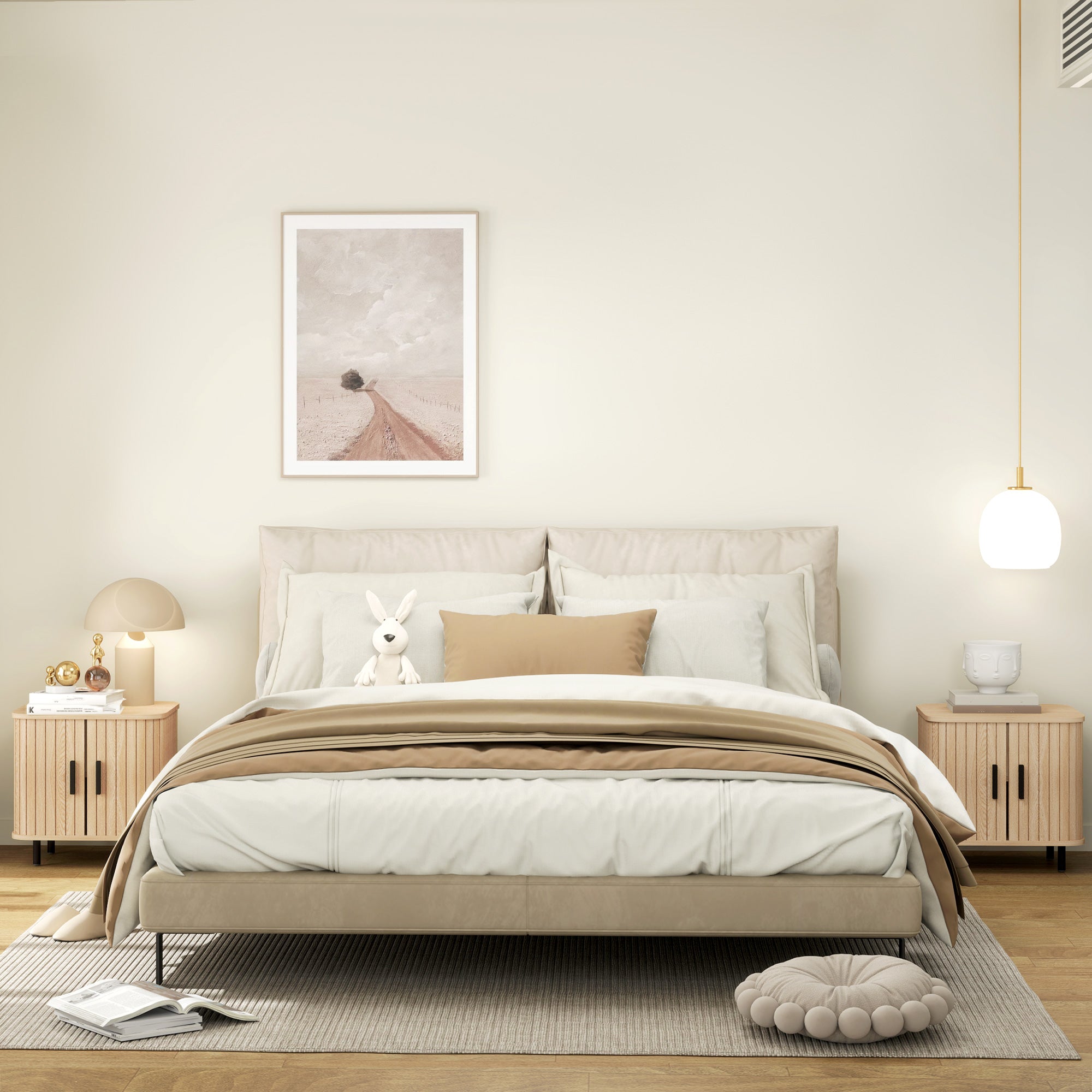 EasyComfort Set 2 Comodini in stile Nordico with Ripiano a 2 Livelli, in Legno e Acciaio, 48x40x48 cm, black e Rovere