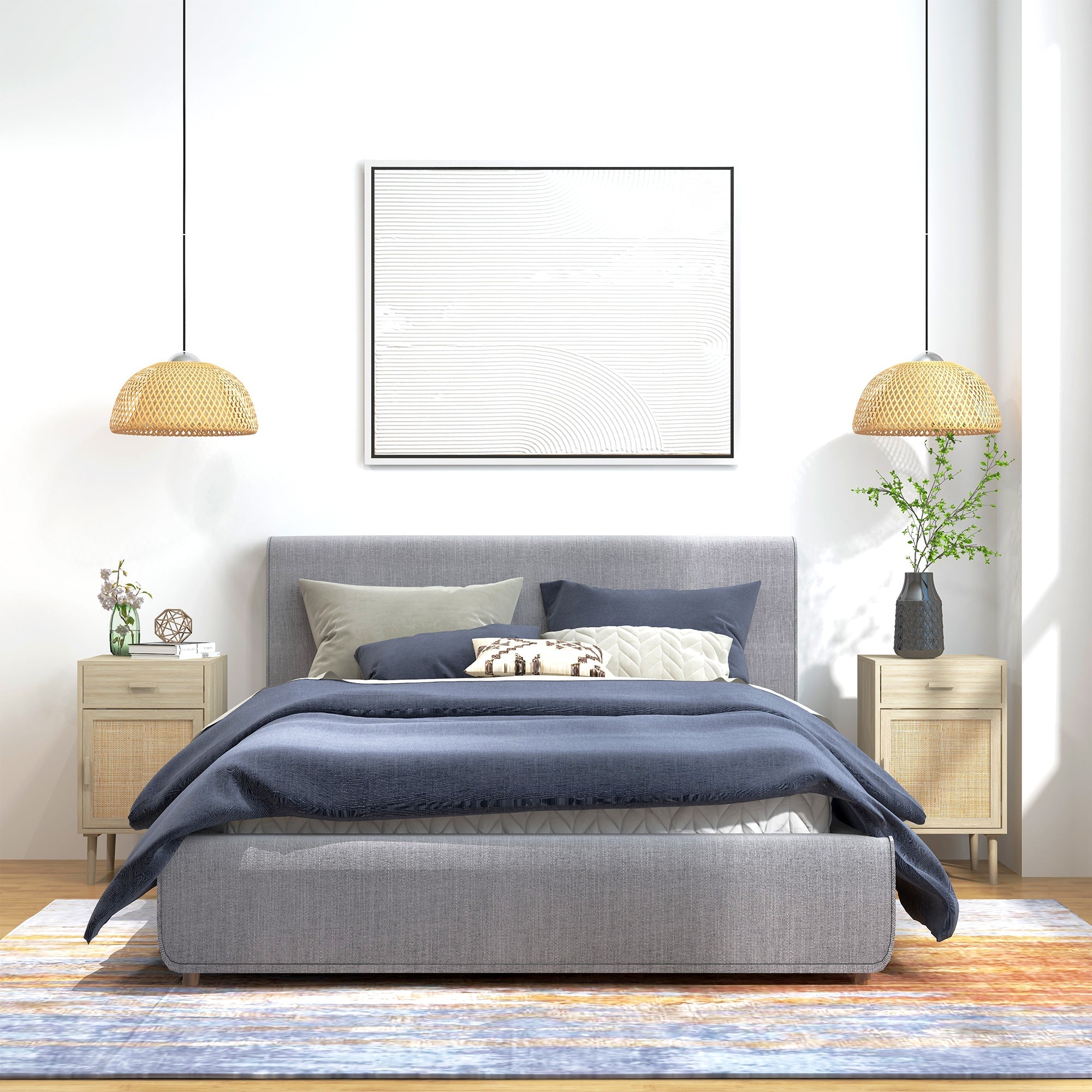EasyComfort Set van 2 nachtkastjes met lade en rattan, houtkleur