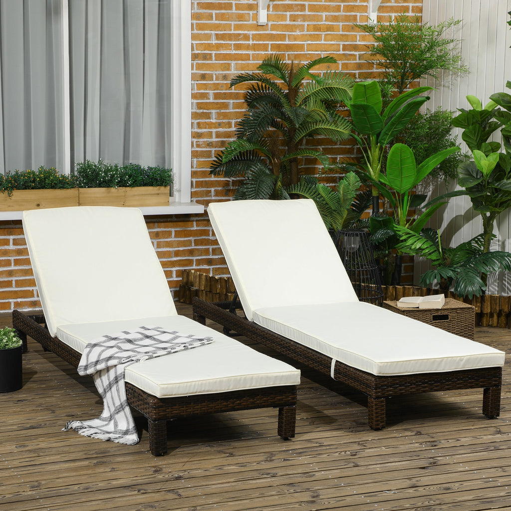 EasyComfort Set 2 ligbedden rattan PE met kussen, 196x60x22 cm