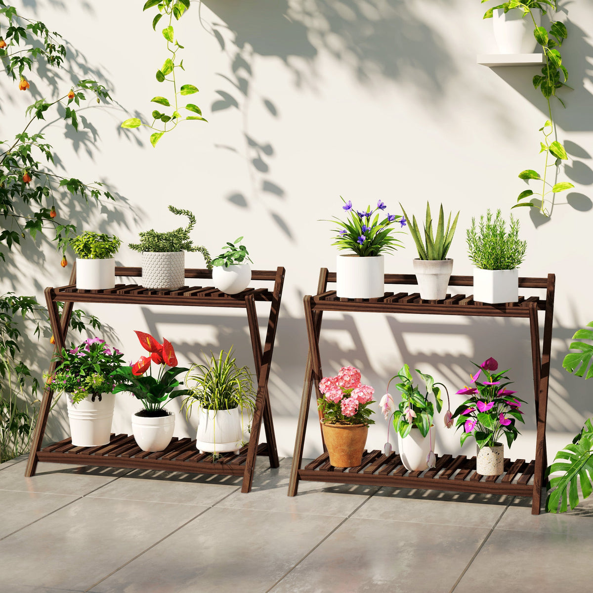EasyComfort Set 2 plantenhouder 2 niveaus 73x36x64 cm, verbrand bruin