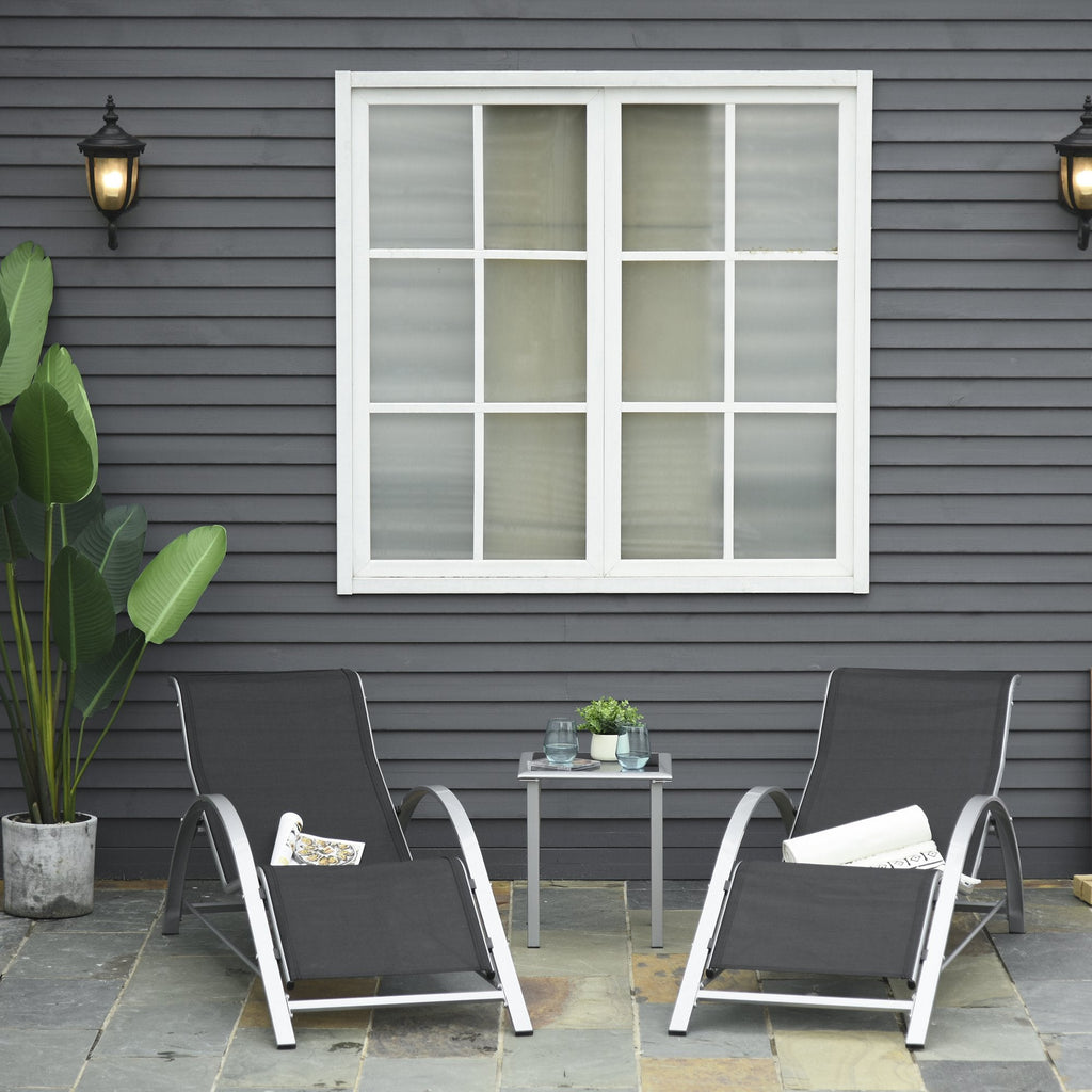 Easycomfort Set 2 Sdraio da Giardino e Tavolino with Vetro, Lettino Prendisole with Tessuto Traspirante 59 x 169 x 66cm, black Grigio