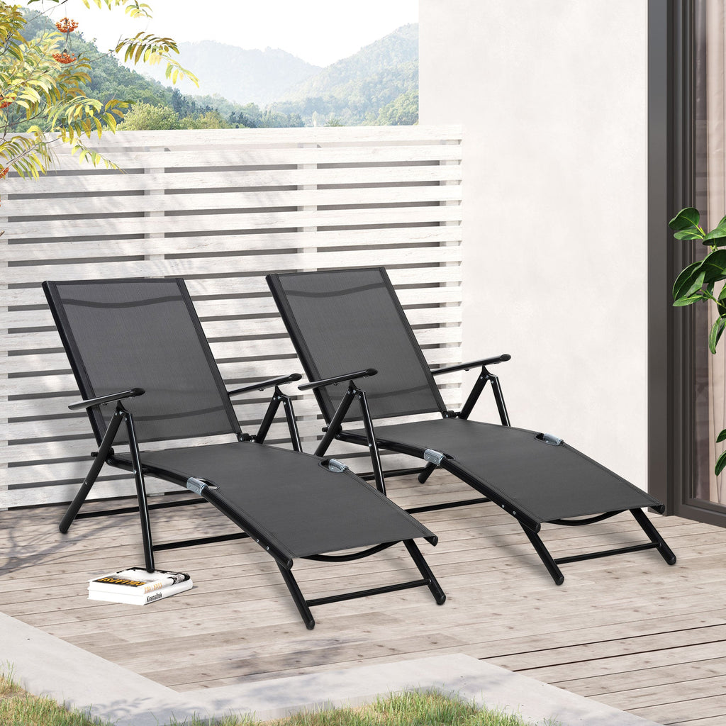 EASYCOMFORT Set van 2 inklapbare ligstoelen, 7-standen, zwart